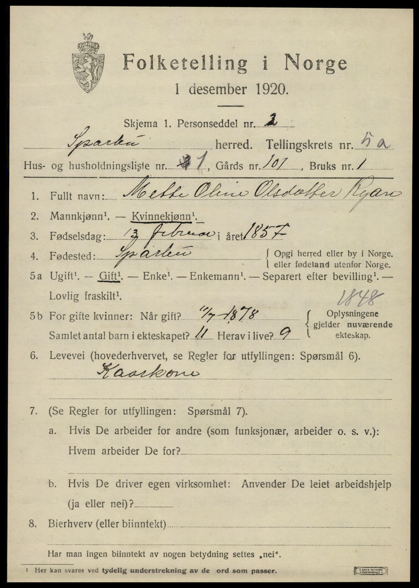 SAT, 1920 census for Sparbu, 1920, p. 6191