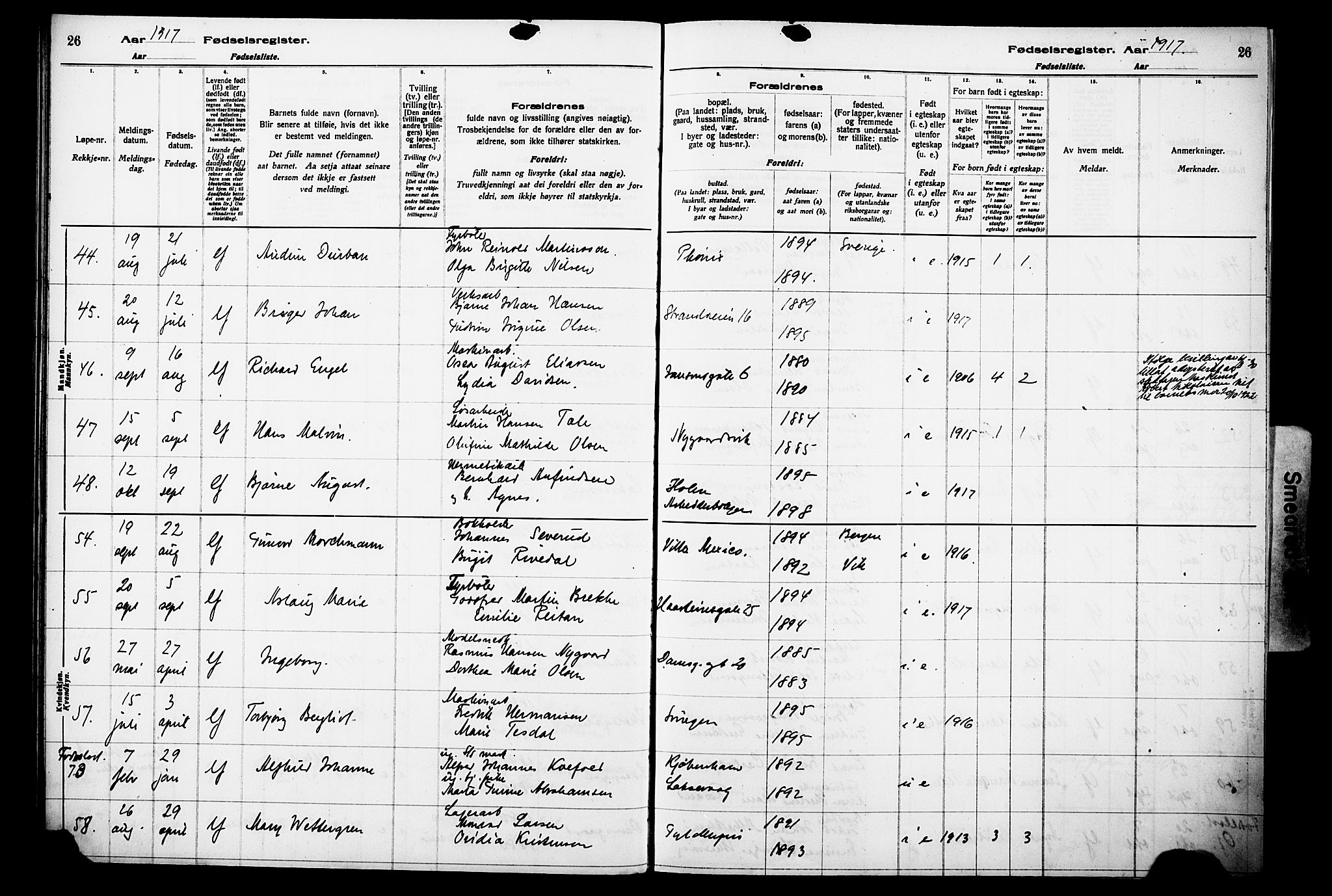 Laksevåg Sokneprestembete, SAB/A-76501/I/Id/L00A1: Birth register no. A 1, 1916-1926, p. 26