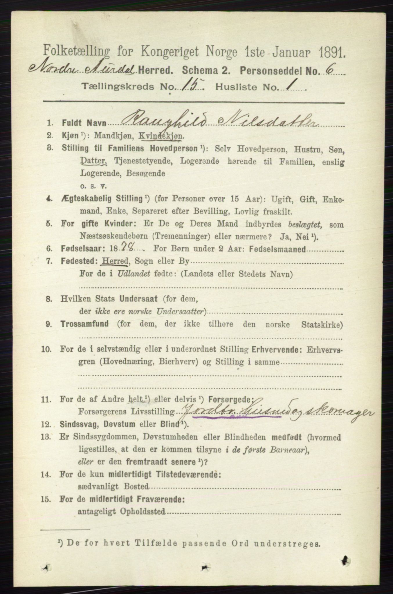 RA, 1891 census for 0542 Nord-Aurdal, 1891, p. 5746