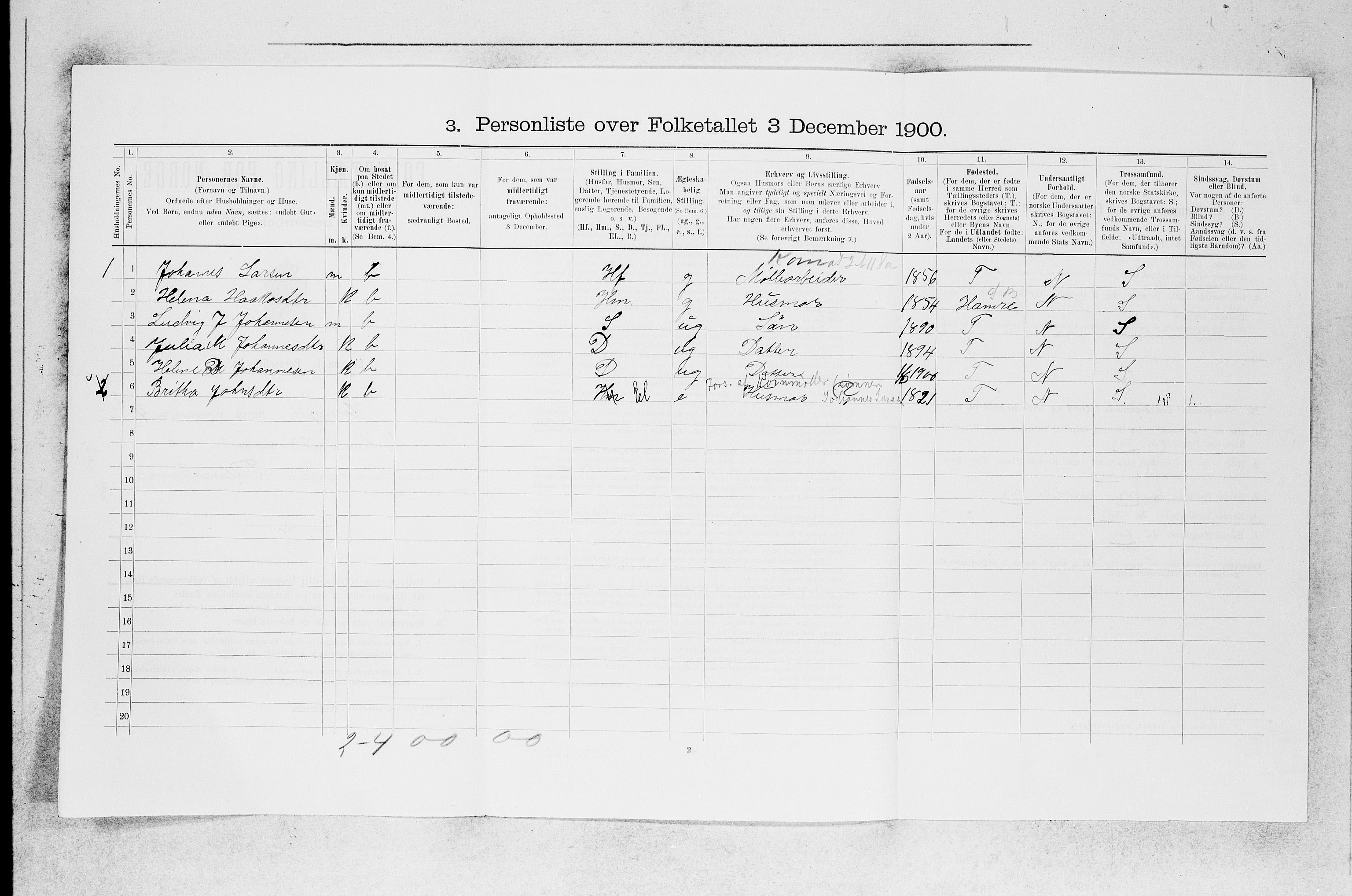 SAB, 1900 census for Hosanger, 1900, p. 350