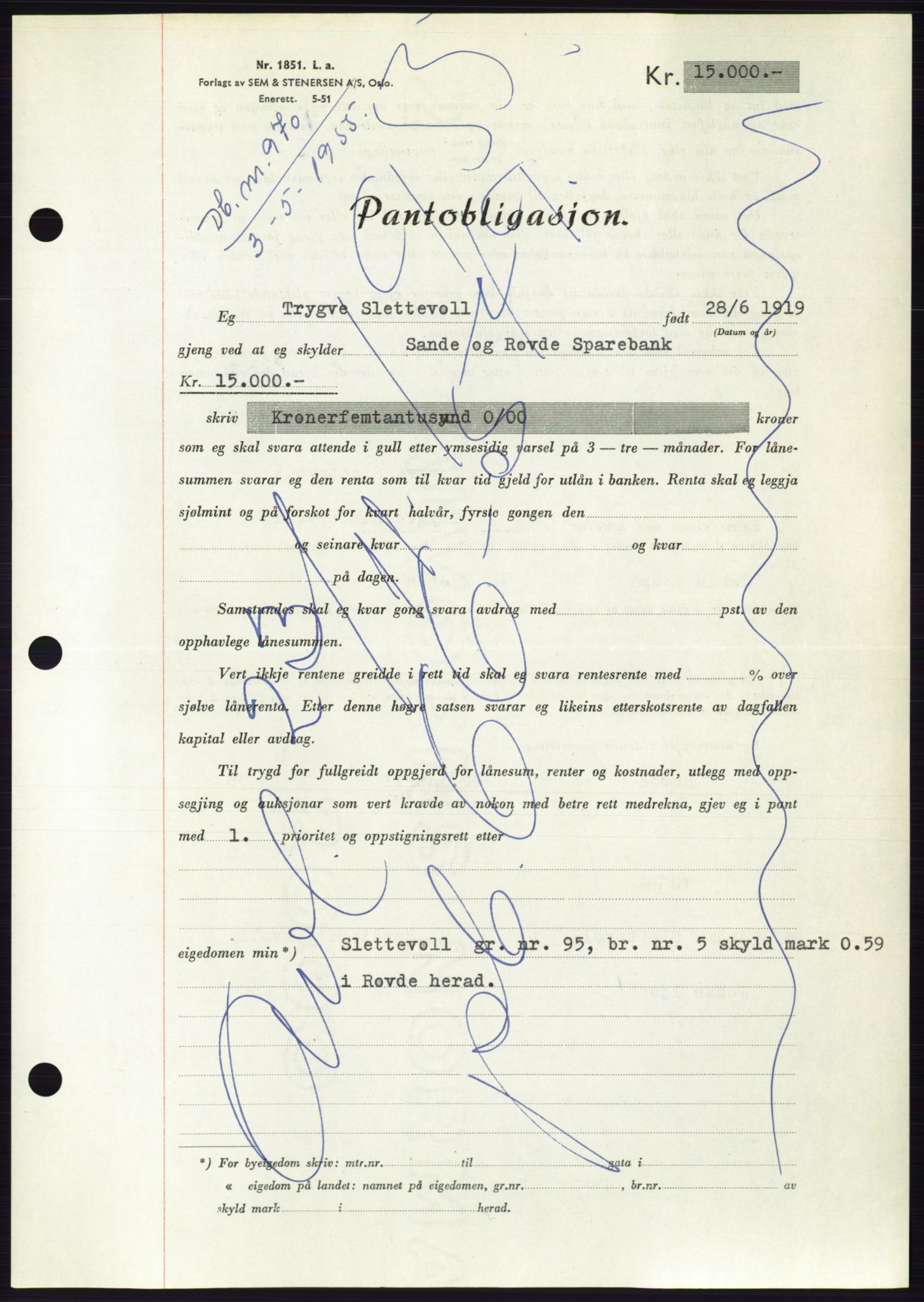 Søre Sunnmøre sorenskriveri, AV/SAT-A-4122/1/2/2C/L0126: Mortgage book no. 14B, 1954-1955, Diary no: : 970/1955