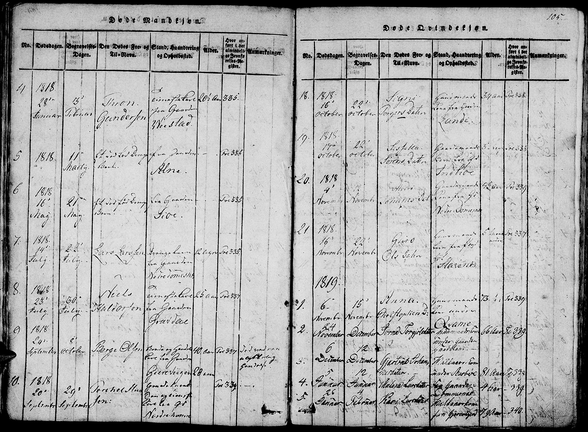 Fjelberg sokneprestembete, AV/SAB-A-75201/H/Haa: Parish register (official) no. A 4, 1816-1822, p. 105