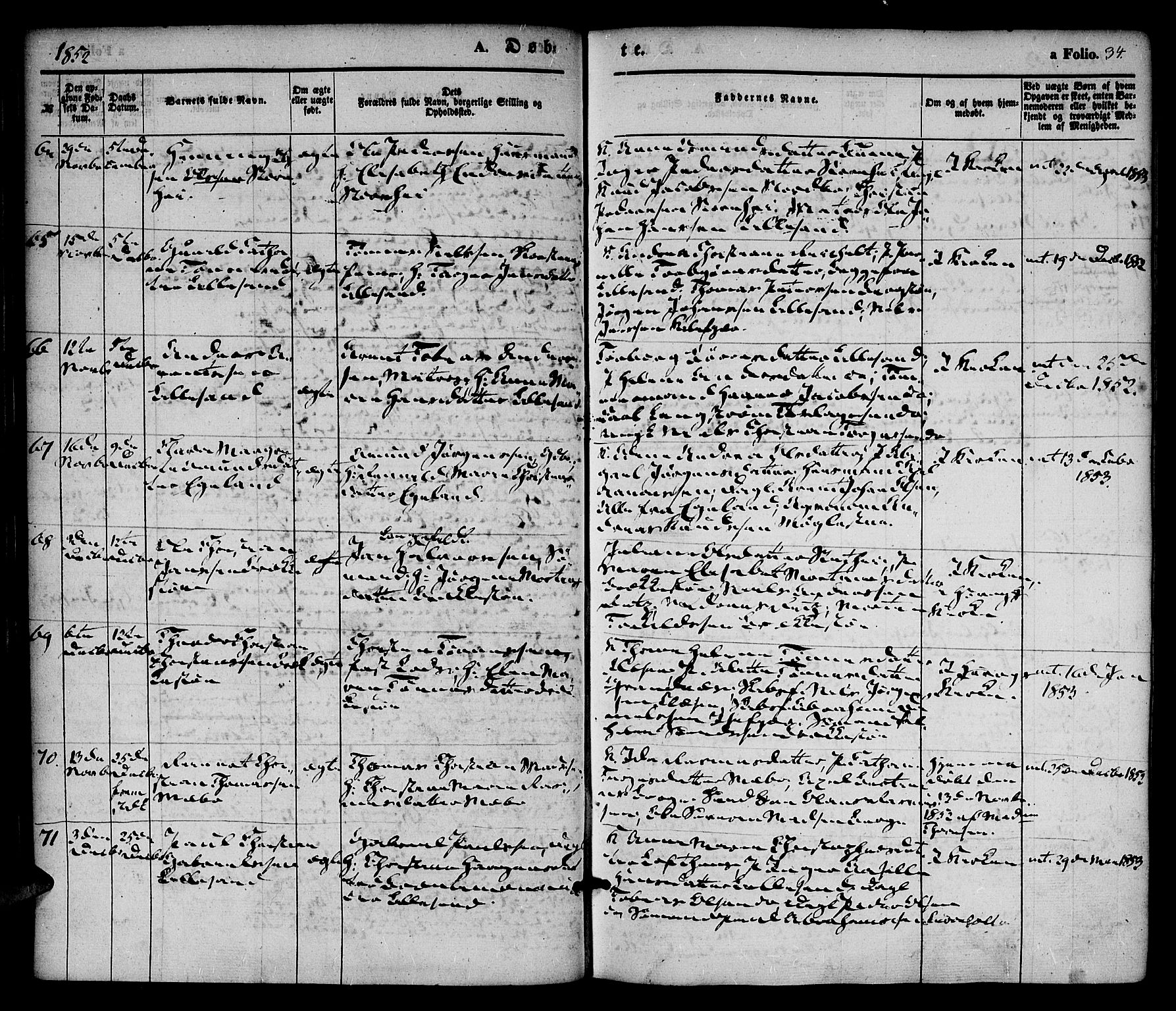 Vestre Moland sokneprestkontor, AV/SAK-1111-0046/F/Fa/Fab/L0006: Parish register (official) no. A 6, 1850-1858, p. 34