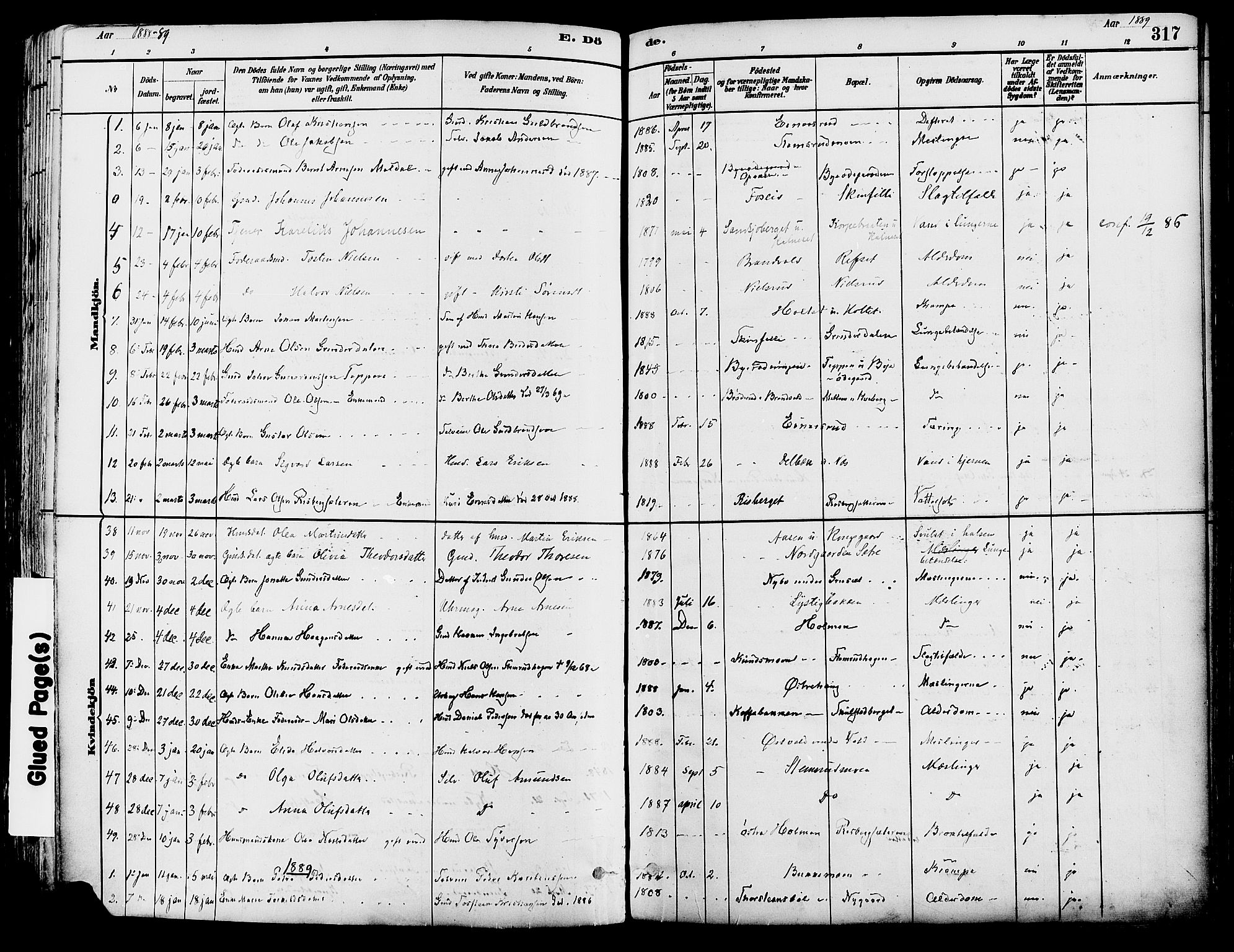 Grue prestekontor, SAH/PREST-036/H/Ha/Haa/L0012: Parish register (official) no. 12, 1881-1897, p. 317