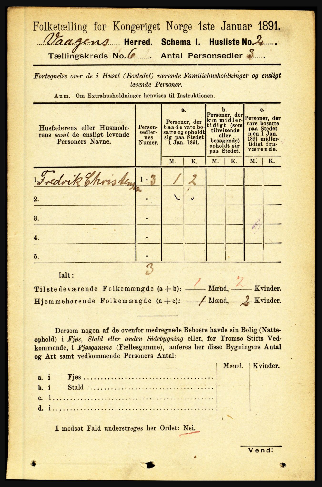 RA, 1891 census for 1865 Vågan, 1891, p. 1691