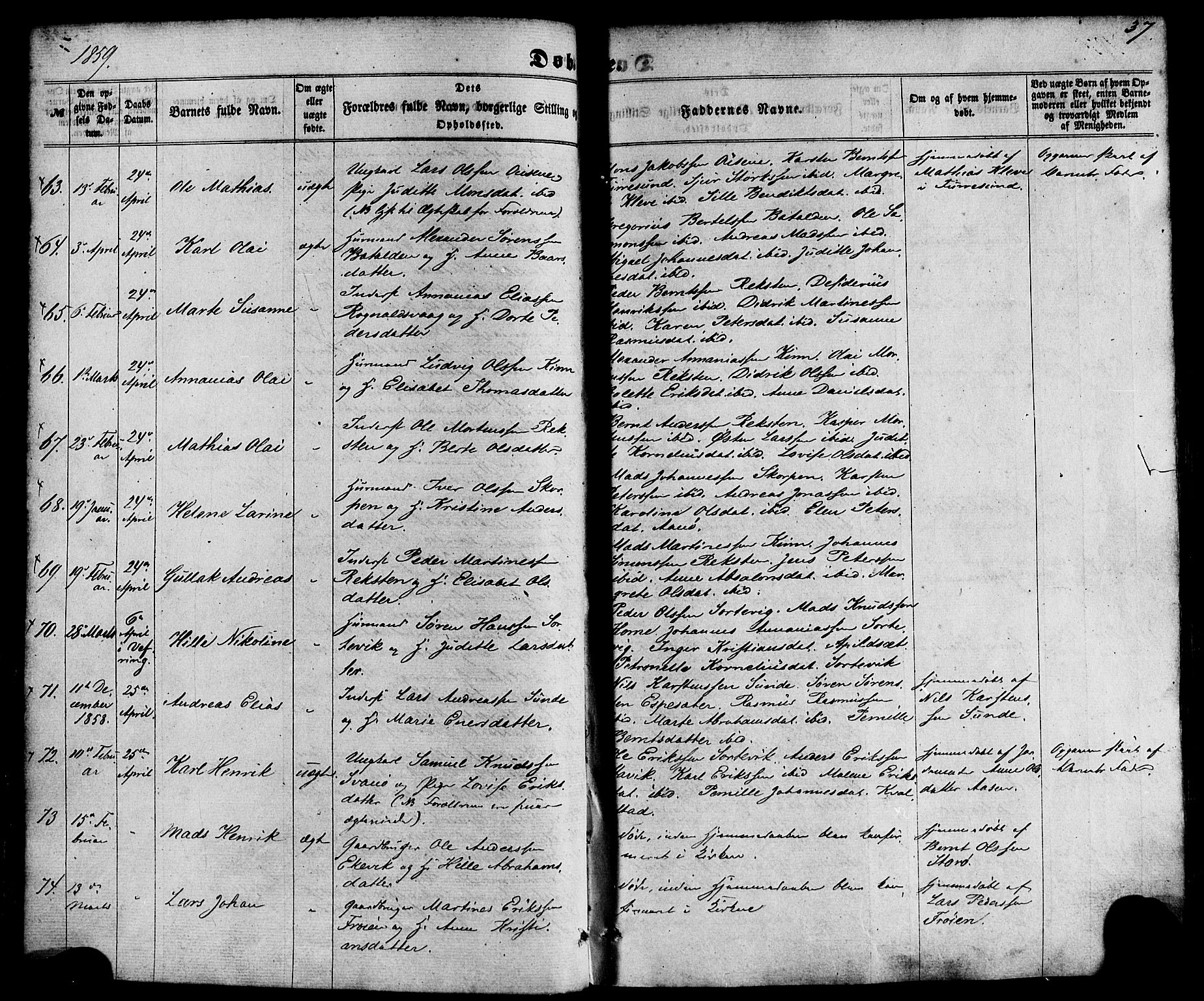 Kinn sokneprestembete, SAB/A-80801/H/Haa/Haaa/L0006: Parish register (official) no. A 6, 1857-1885, p. 37