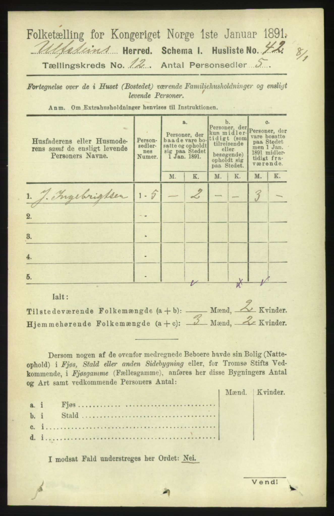 RA, 1891 census for 1516 Ulstein, 1891, p. 3846