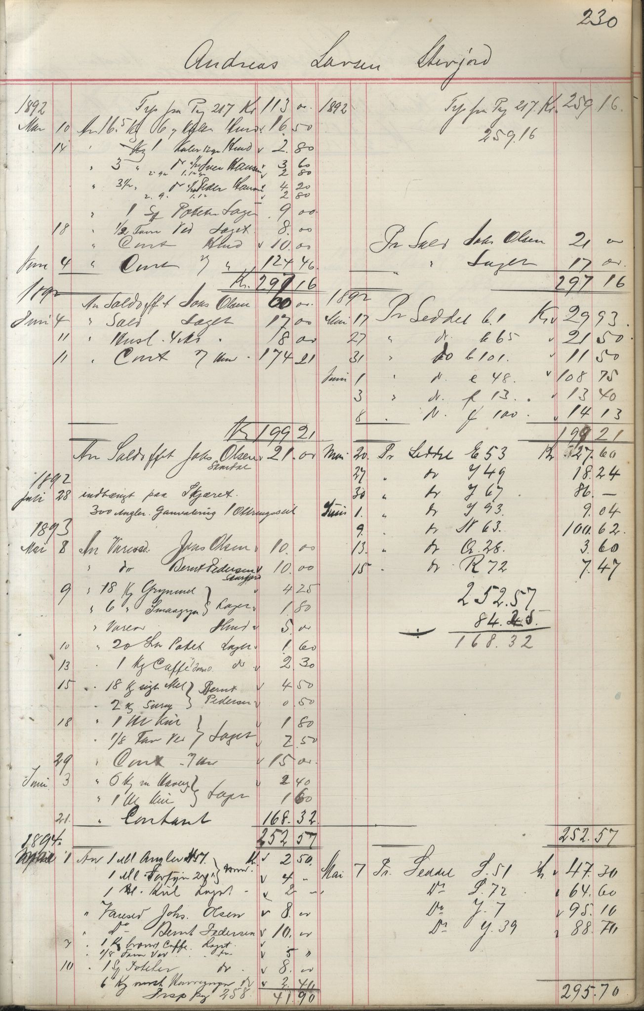 Brodtkorb handel A/S, VAMU/A-0001/F/Fa/L0004/0001: Kompanibøker. Utensogns / Compagnibog for Udensogns Fiskere No 15. Fra A - H, 1882-1895, p. 230