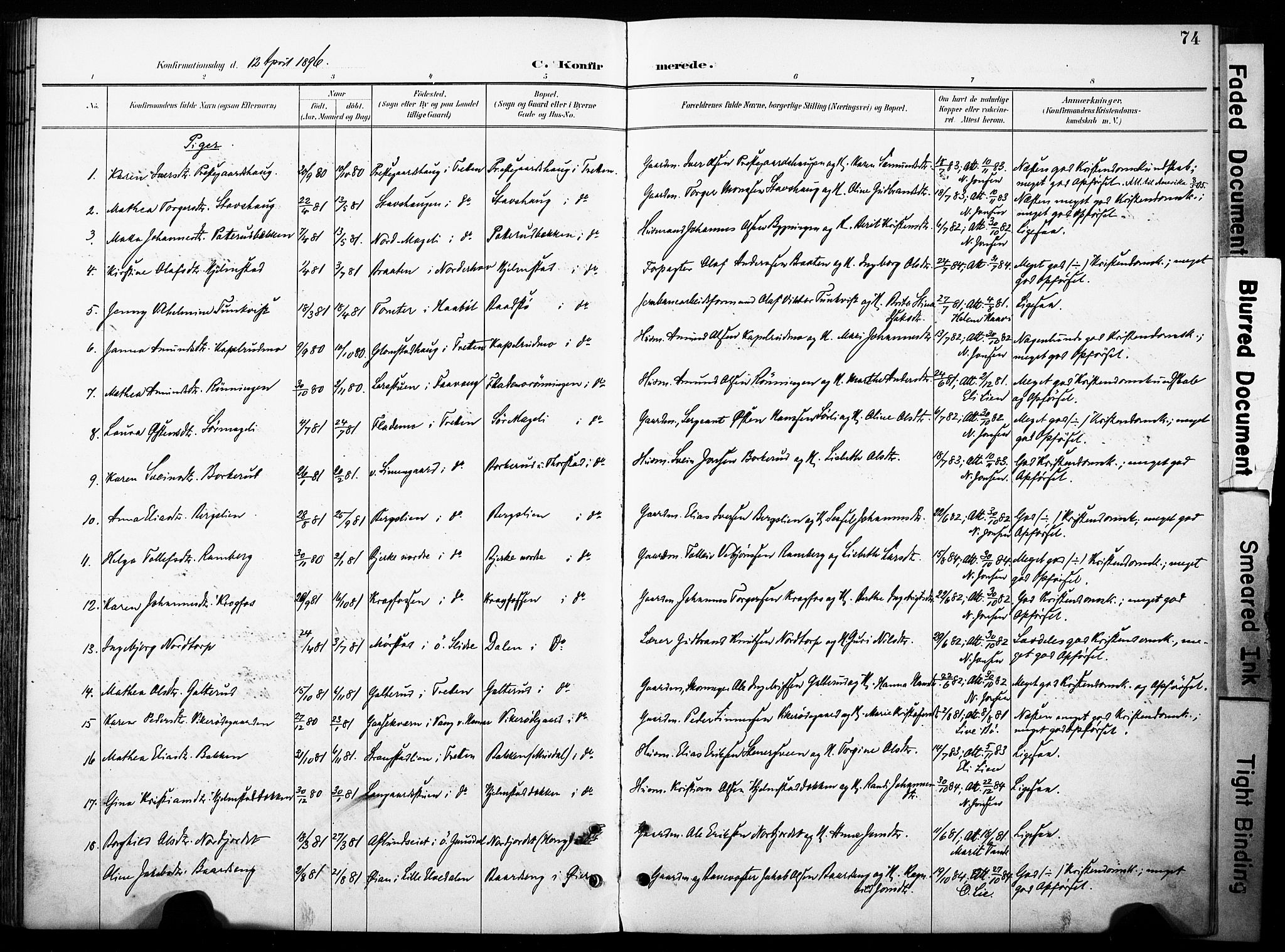 Øyer prestekontor, SAH/PREST-084/H/Ha/Haa/L0011: Parish register (official) no. 11, 1894-1905, p. 74