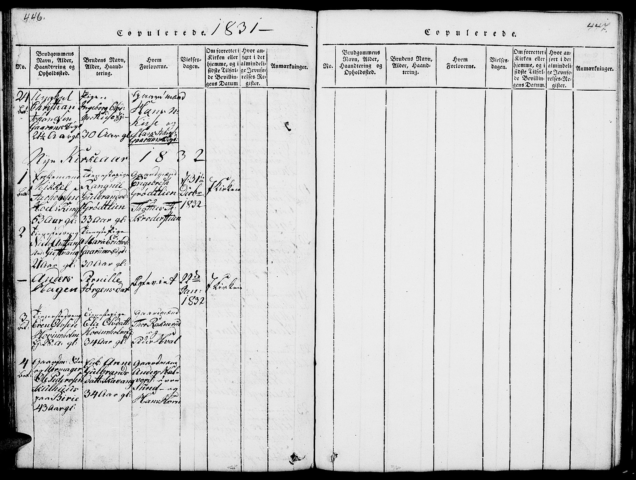 Nes prestekontor, Hedmark, AV/SAH-PREST-020/L/La/L0003: Parish register (copy) no. 3, 1814-1831, p. 446-447