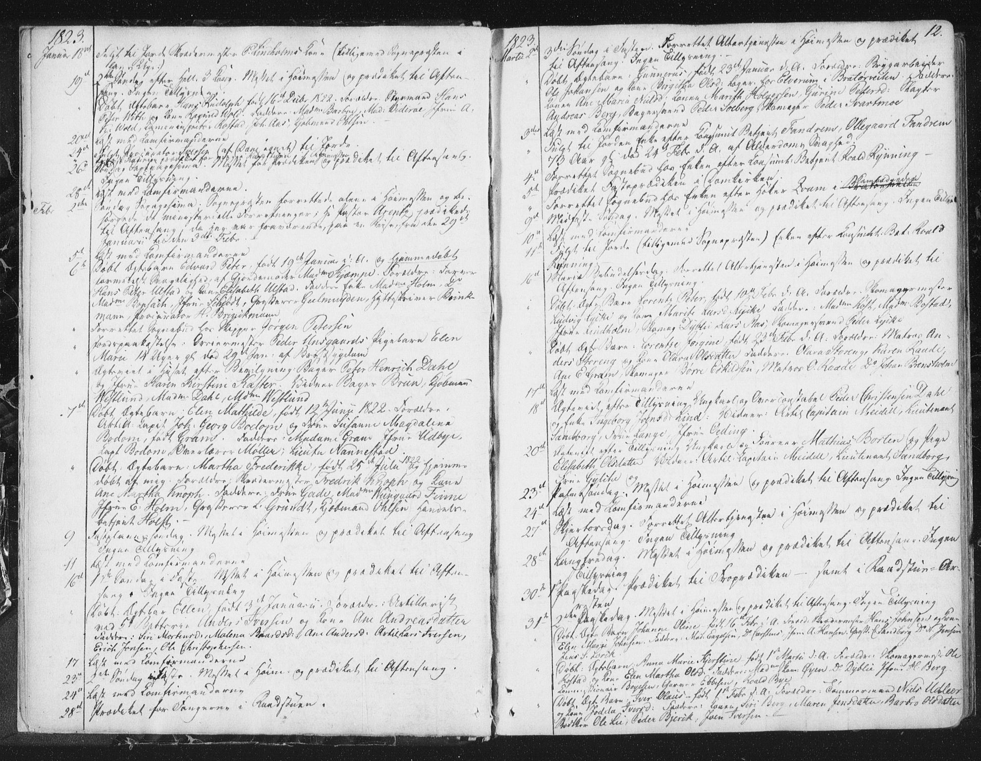 Ministerialprotokoller, klokkerbøker og fødselsregistre - Sør-Trøndelag, SAT/A-1456/602/L0127: Curate's parish register no. 602B01, 1821-1875, p. 12