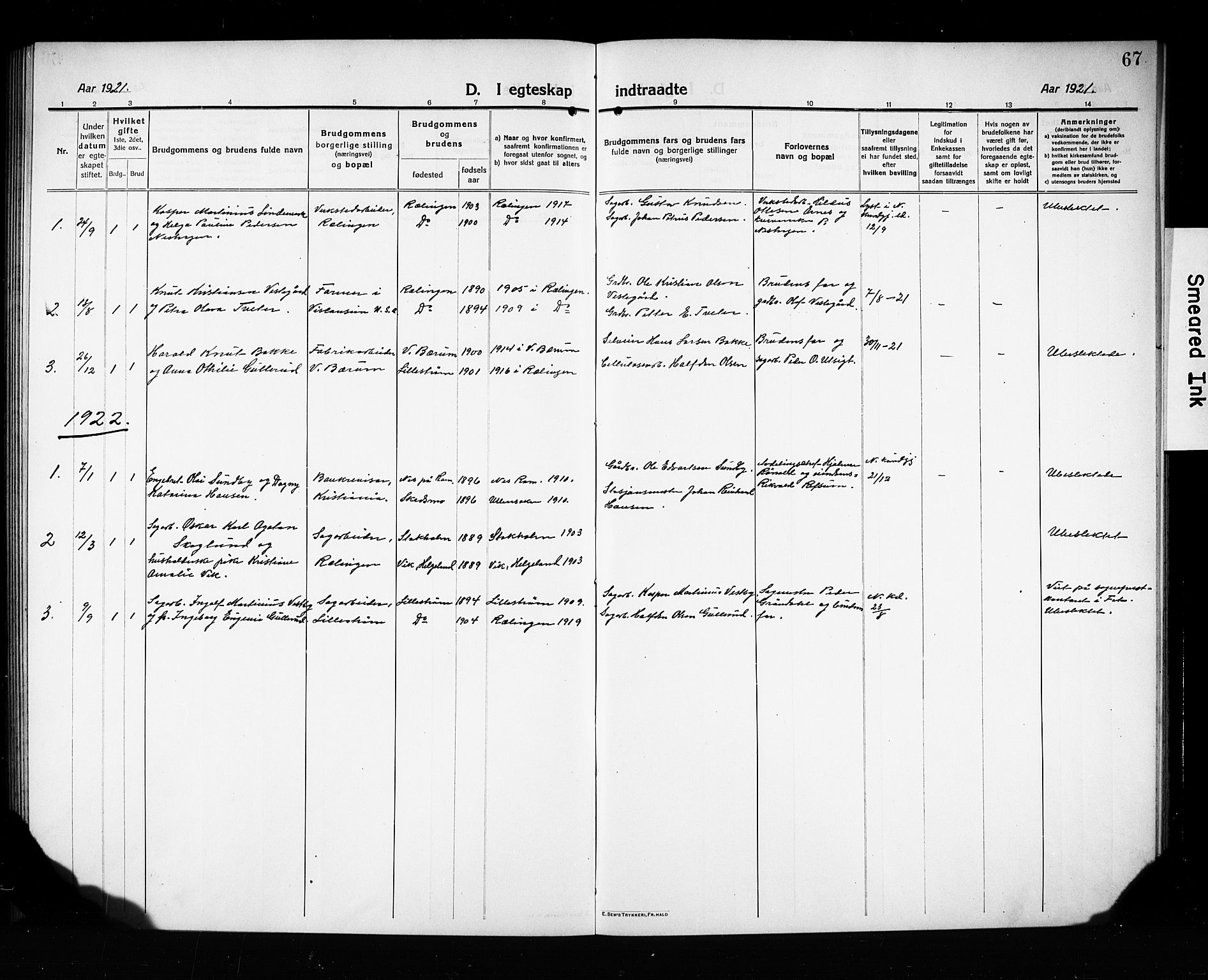 Fet prestekontor Kirkebøker, SAO/A-10370a/G/Gb/L0006: Parish register (copy) no. II 6, 1914-1925, p. 67