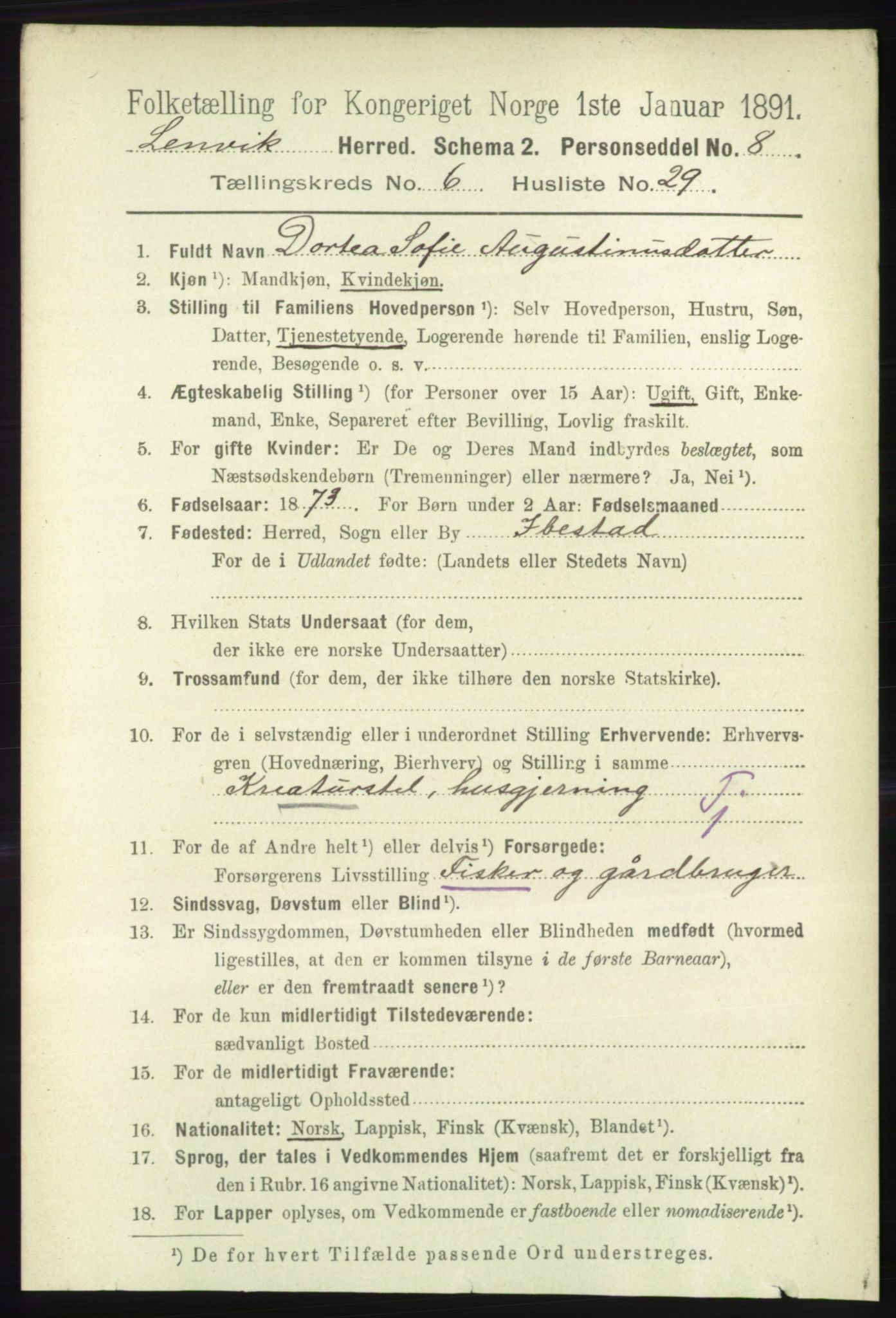 RA, 1891 census for 1931 Lenvik, 1891, p. 3409