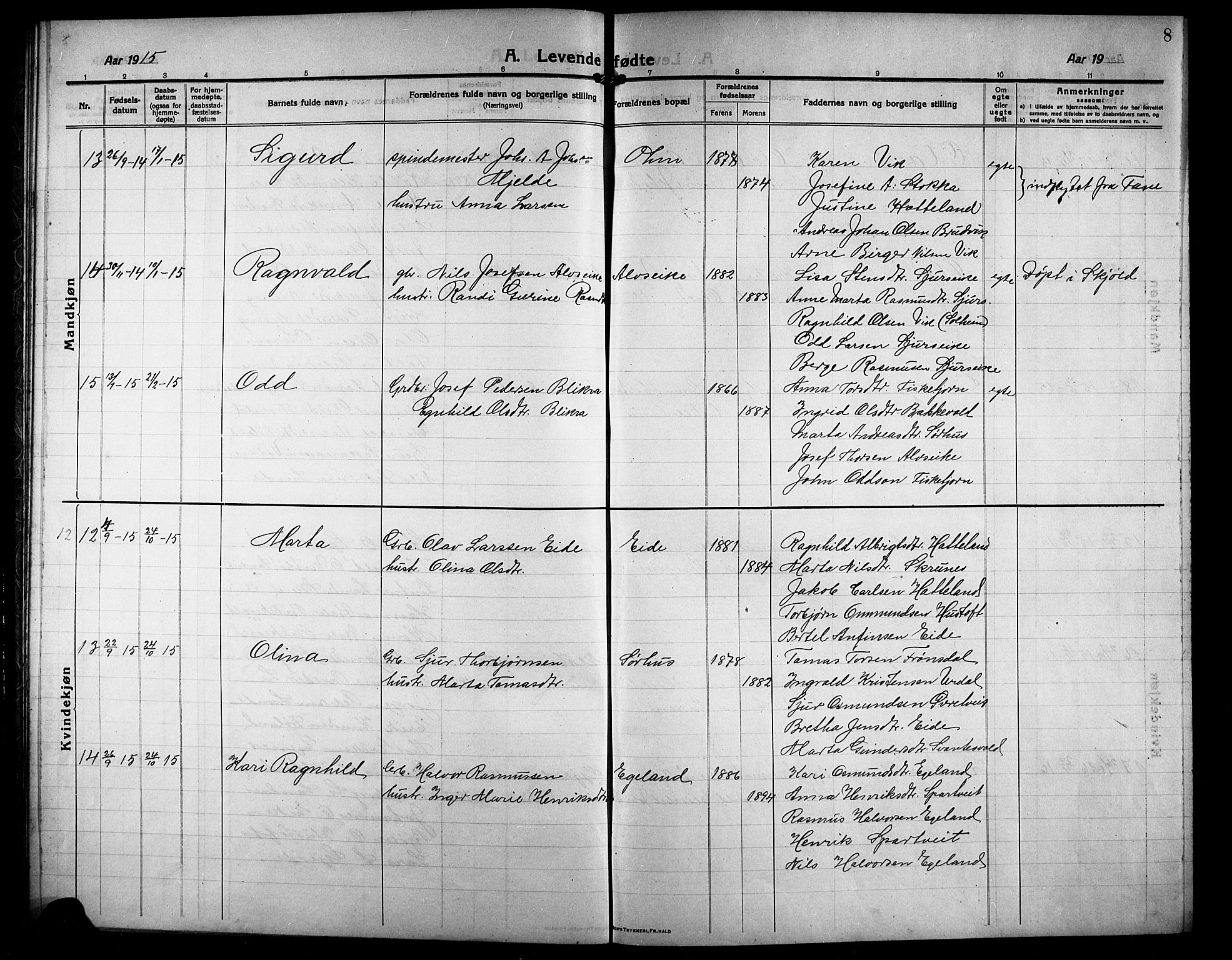 Skjold sokneprestkontor, AV/SAST-A-101847/H/Ha/Hab/L0009: Parish register (copy) no. B 9, 1914-1925, p. 8