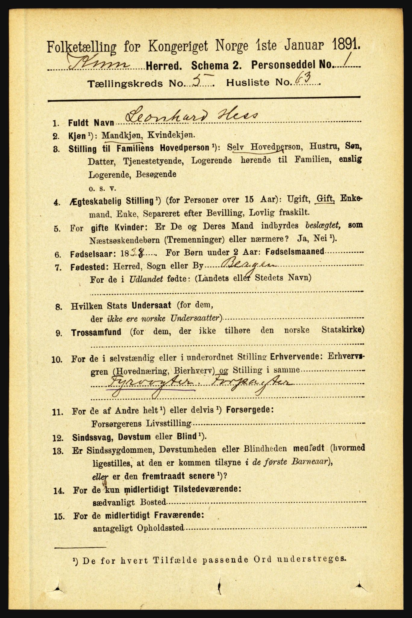 RA, 1891 census for 1437 Kinn, 1891, p. 2154