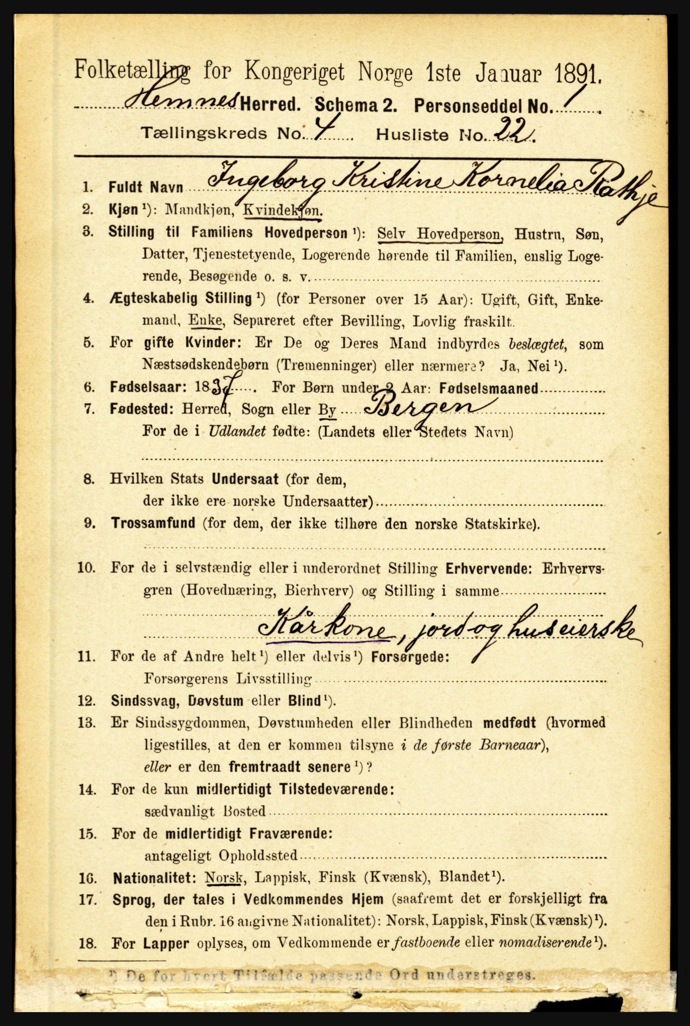 RA, 1891 census for 1832 Hemnes, 1891, p. 2388