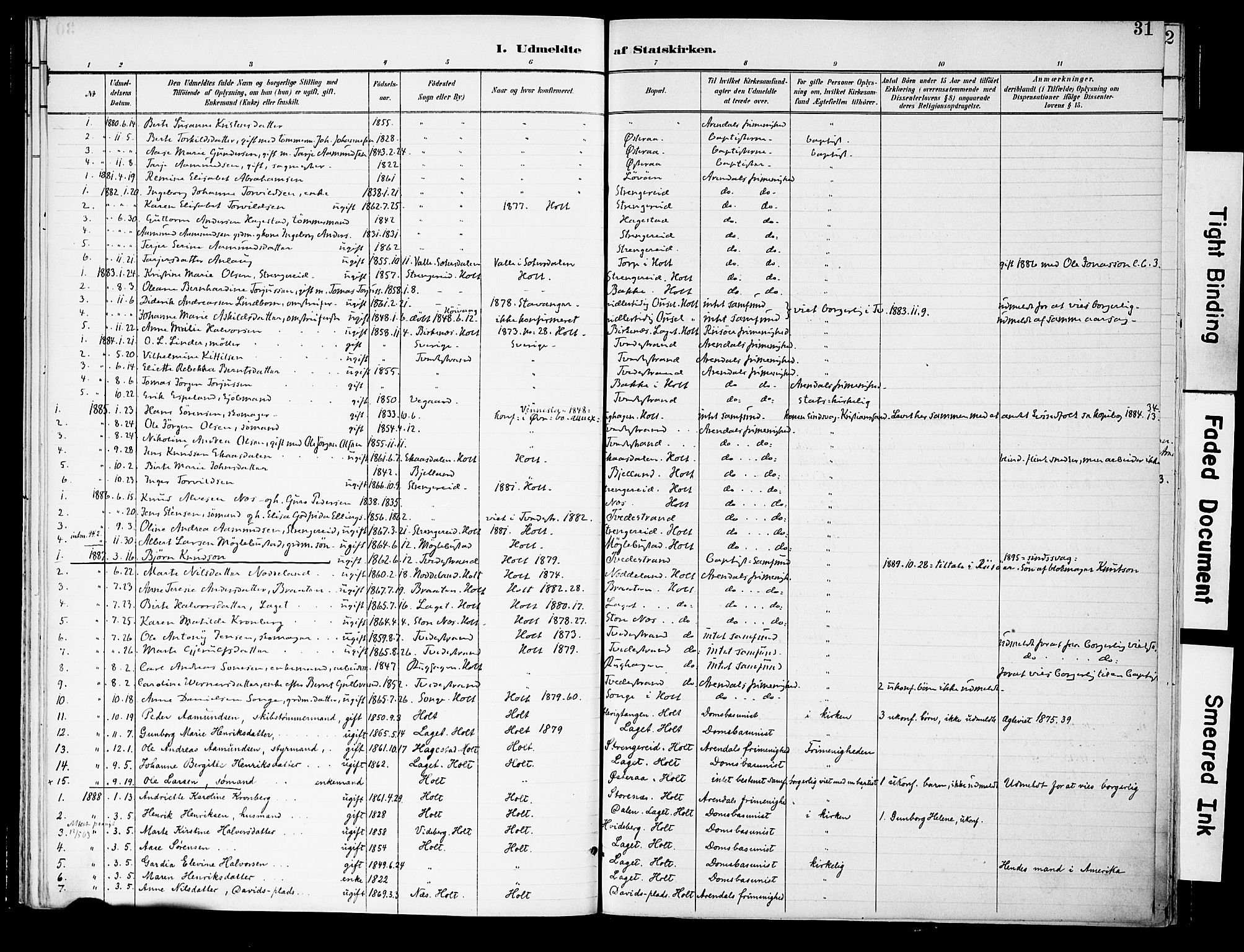 Holt sokneprestkontor, AV/SAK-1111-0021/F/Fa/L0011: Parish register (official) no. A 11, 1880-1931, p. 31