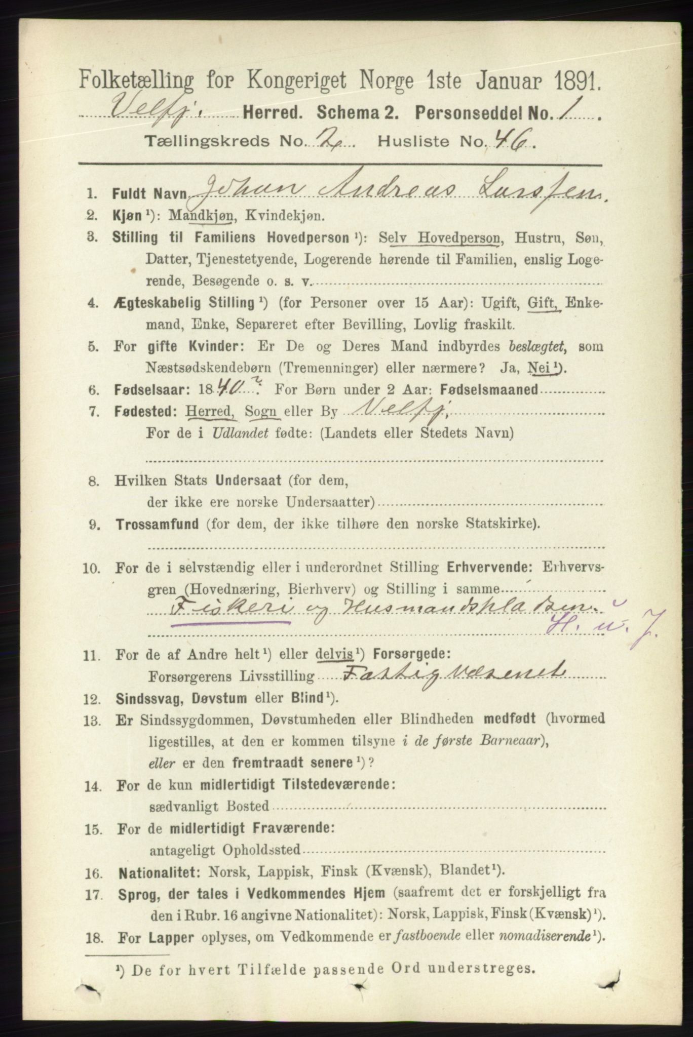 RA, 1891 census for 1813 Velfjord, 1891, p. 831