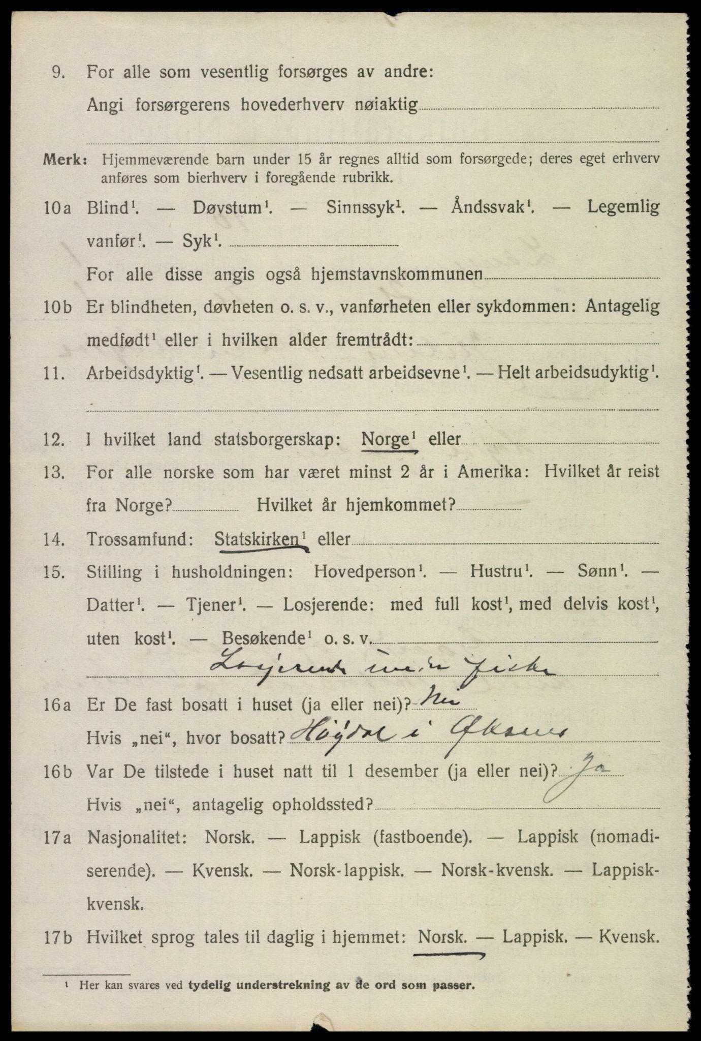 SAT, 1920 census for Langenes, 1920, p. 649