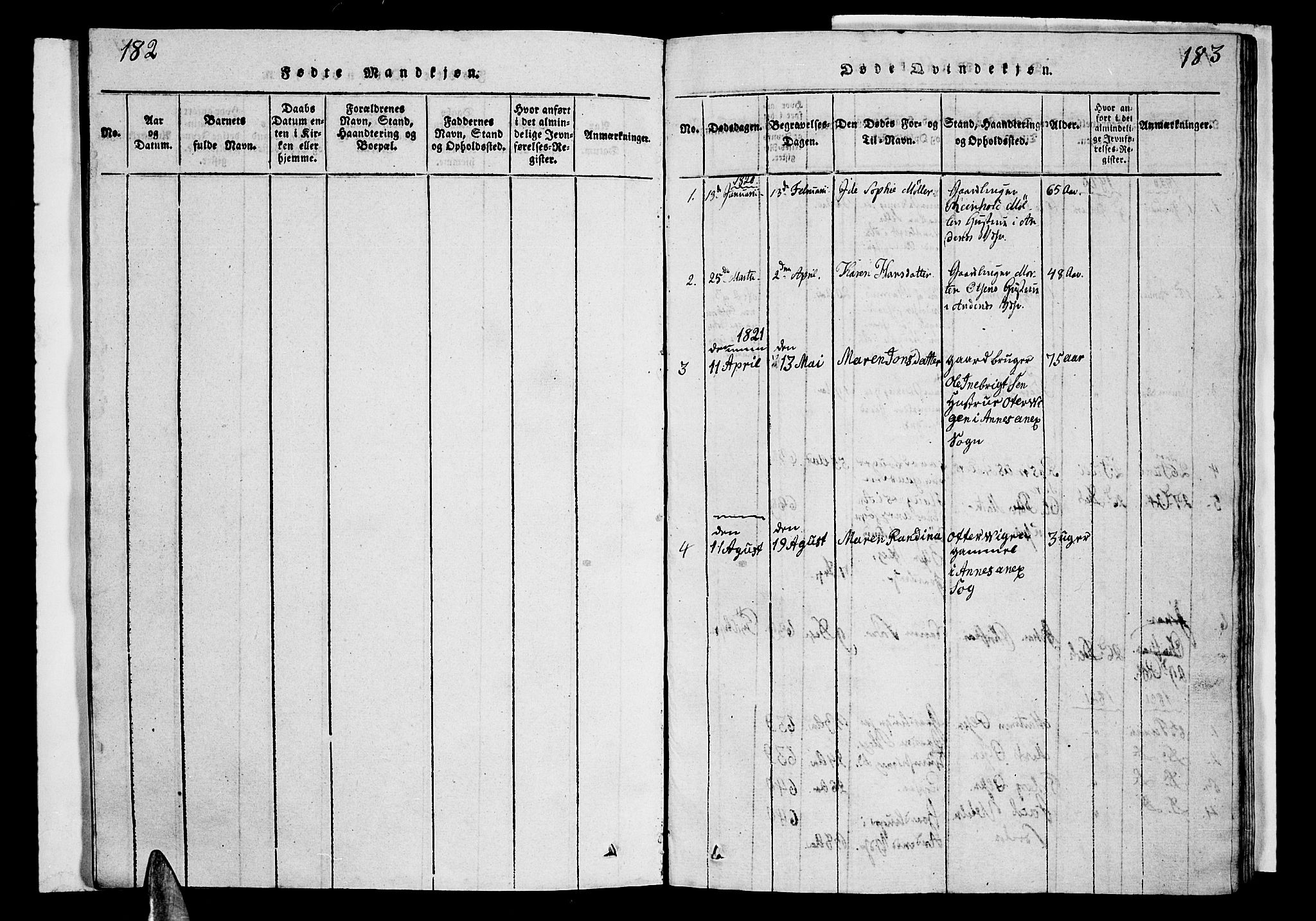 Ministerialprotokoller, klokkerbøker og fødselsregistre - Nordland, SAT/A-1459/899/L1446: Parish register (copy) no. 899C01, 1820-1868, p. 182-183