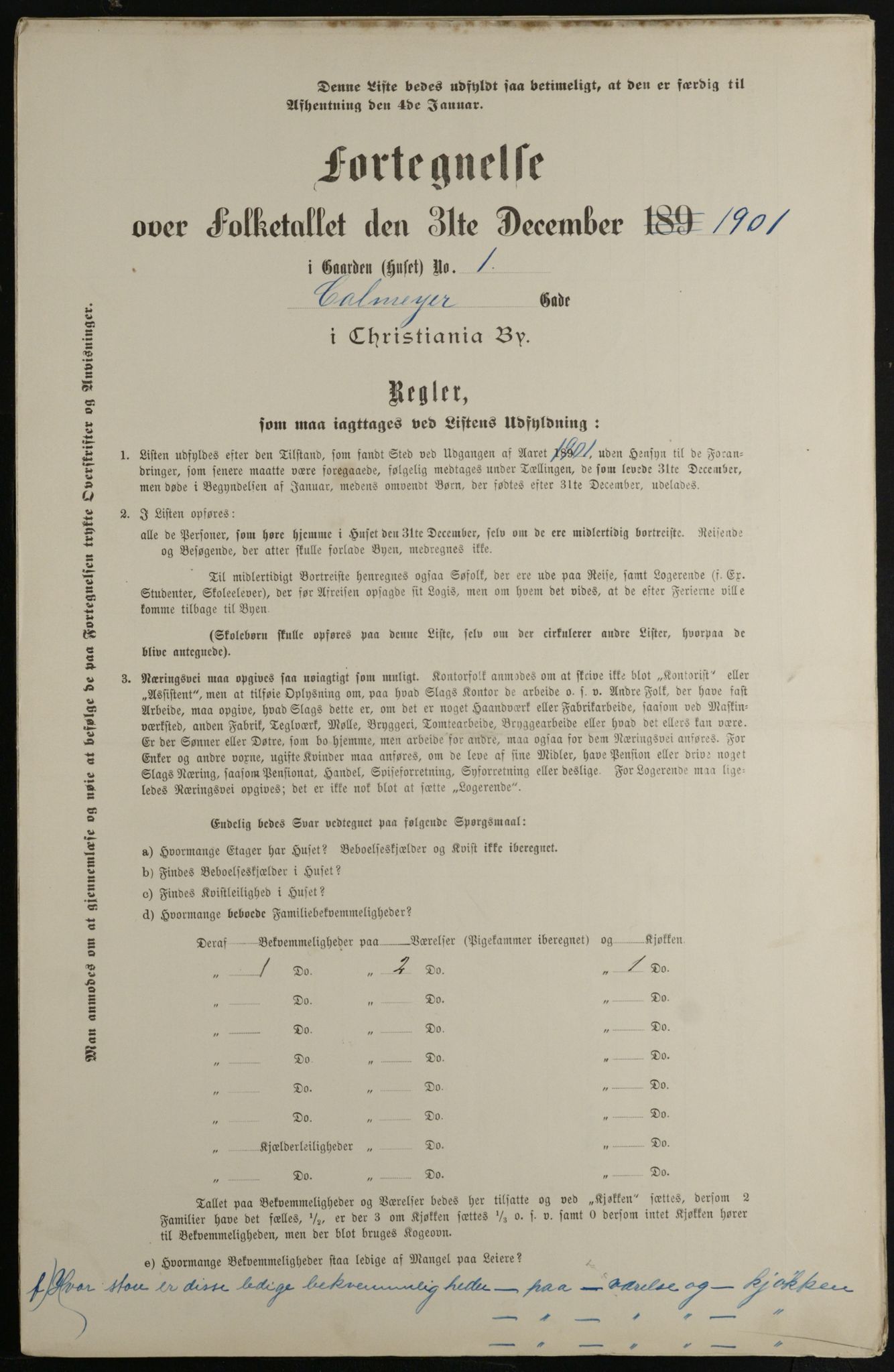 OBA, Municipal Census 1901 for Kristiania, 1901, p. 1864