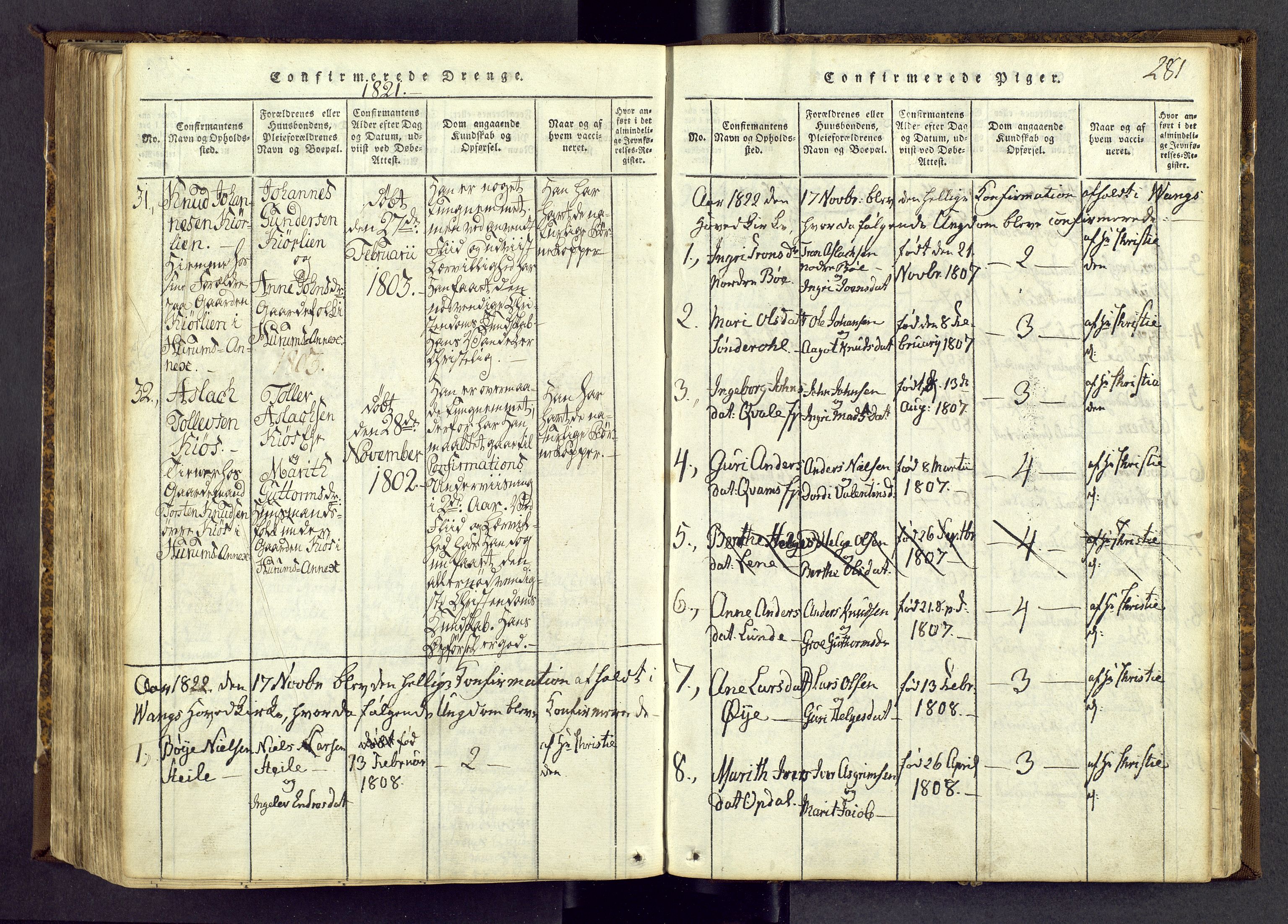 Vang prestekontor, Valdres, SAH/PREST-140/H/Ha/L0004: Parish register (official) no. 4, 1814-1831, p. 281