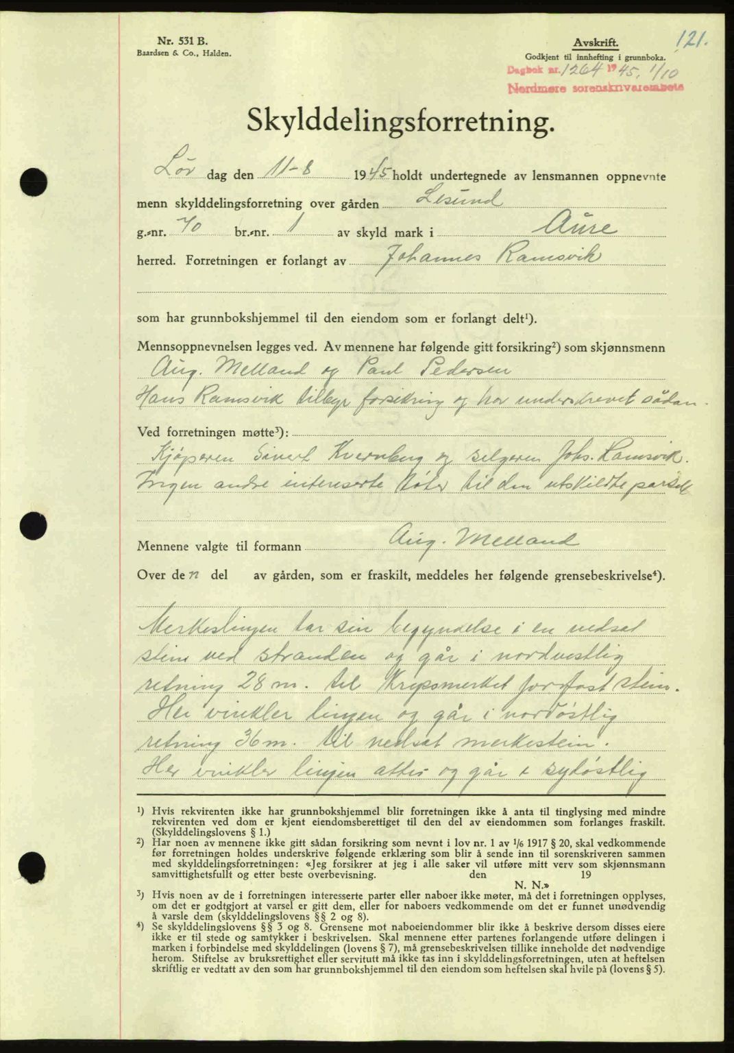 Nordmøre sorenskriveri, AV/SAT-A-4132/1/2/2Ca: Mortgage book no. A100a, 1945-1945, Diary no: : 1264/1945