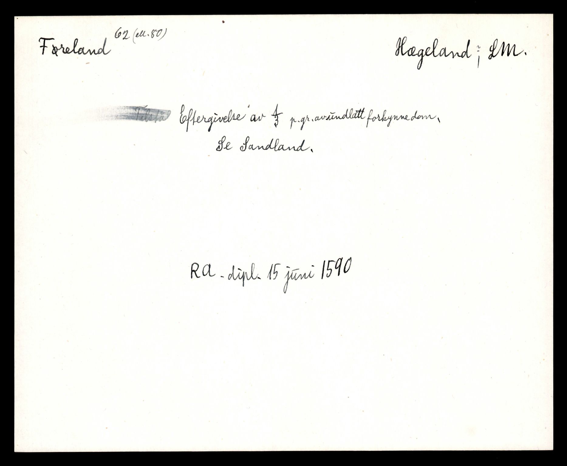 Riksarkivets diplomsamling, AV/RA-EA-5965/F35/F35e/L0025: Registreringssedler Vest-Agder 1, 1400-1700, p. 103