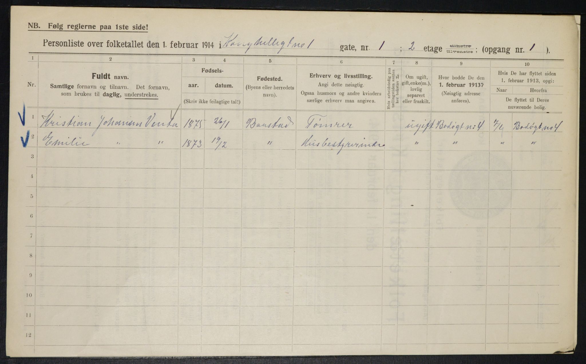 OBA, Municipal Census 1914 for Kristiania, 1914, p. 52584