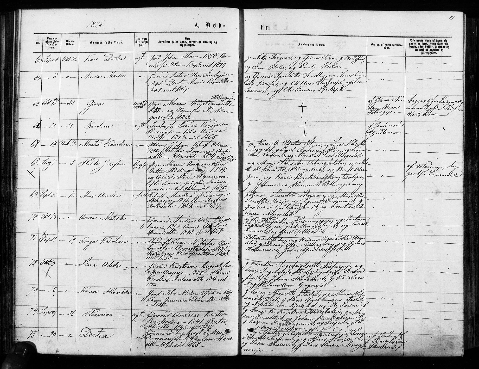 Nes prestekontor Kirkebøker, AV/SAO-A-10410/F/Fa/L0009: Parish register (official) no. I 9, 1875-1882, p. 111