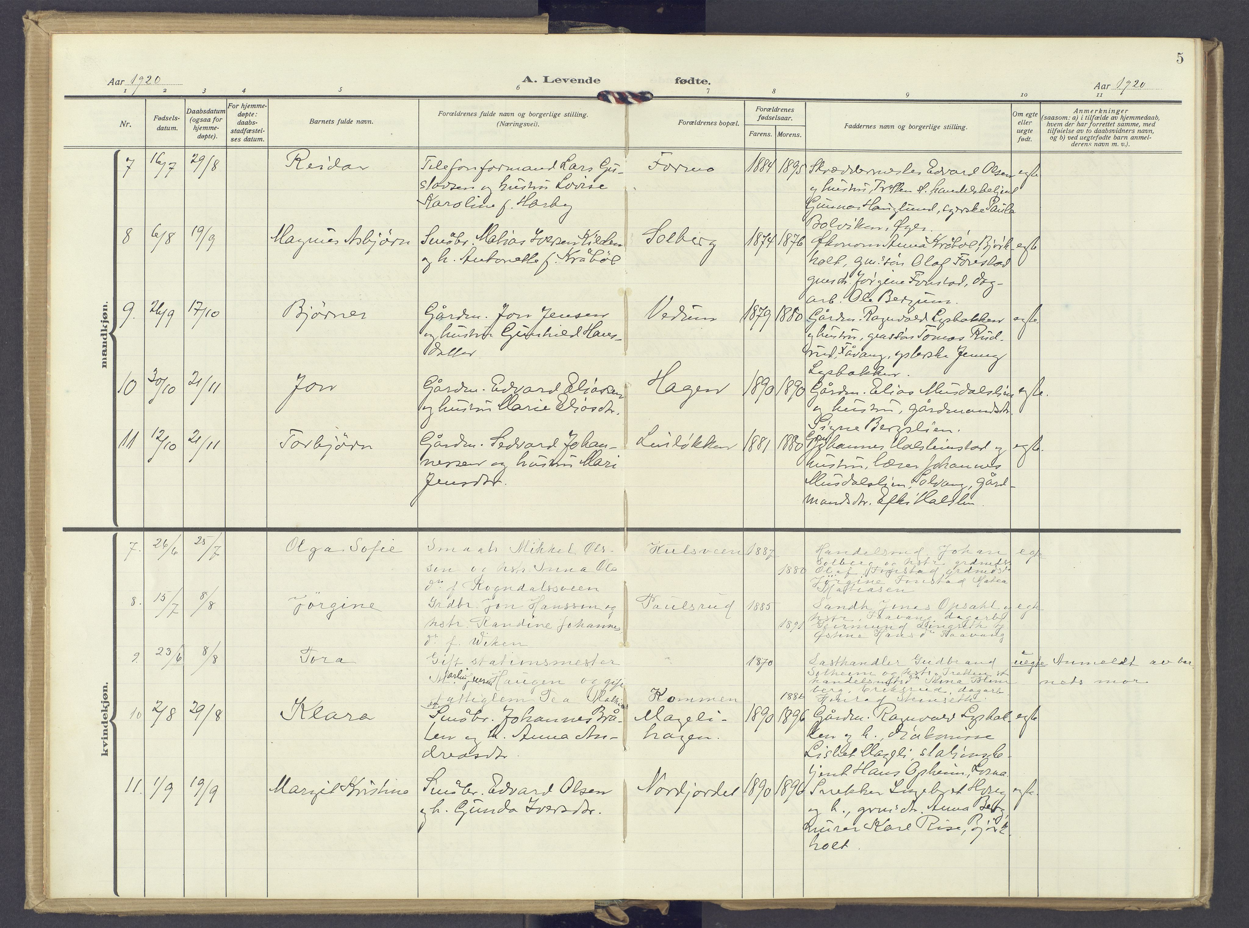 Øyer prestekontor, SAH/PREST-084/H/Ha/Haa/L0014: Parish register (official) no. 14, 1919-1932, p. 5