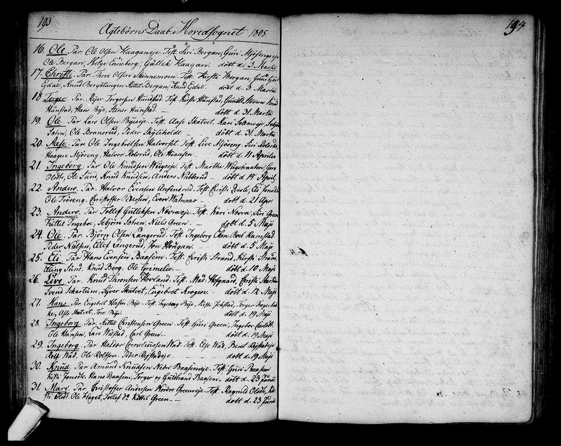Sigdal kirkebøker, SAKO/A-245/F/Fa/L0003: Parish register (official) no. I 3, 1793-1811, p. 193-194
