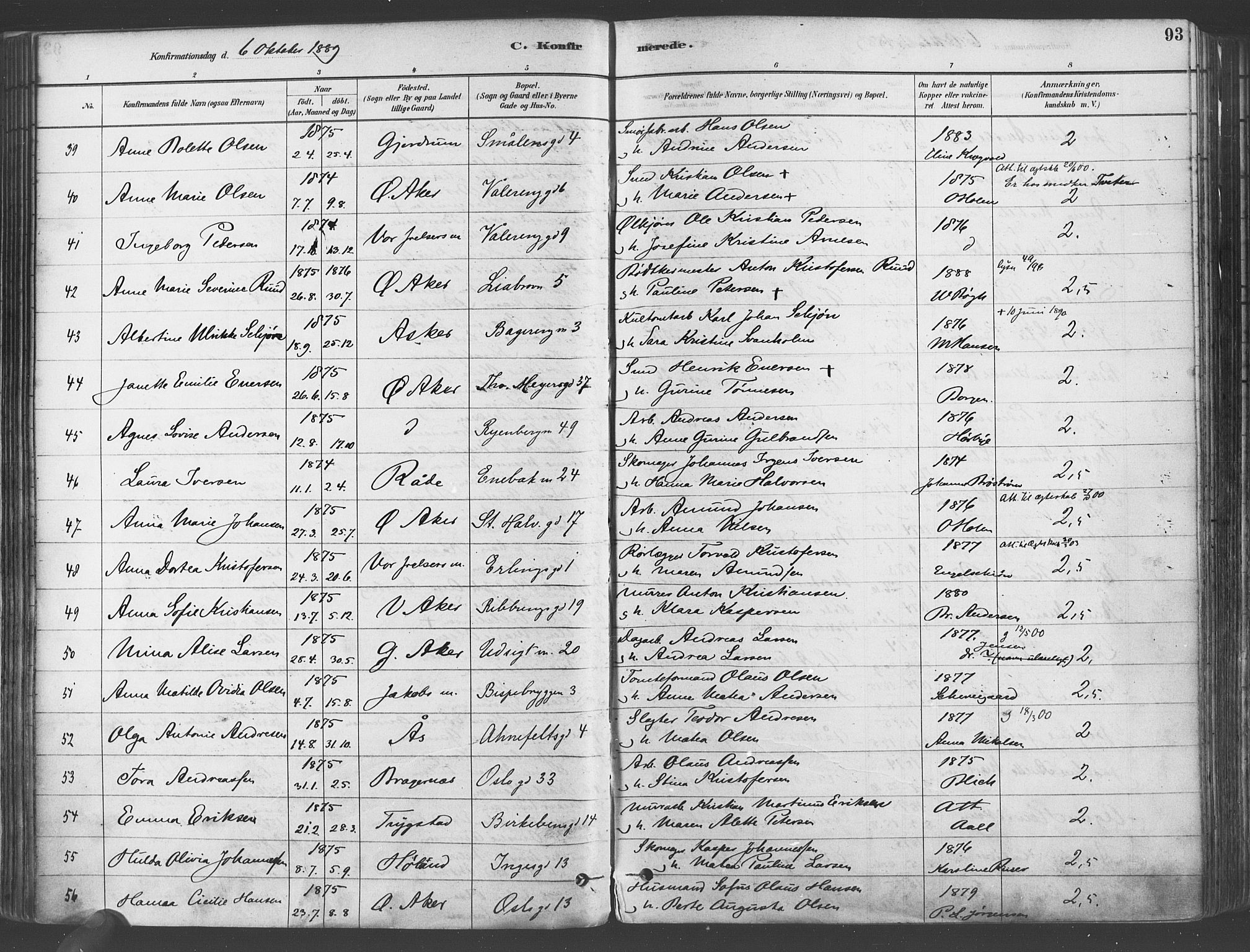 Gamlebyen prestekontor Kirkebøker, AV/SAO-A-10884/F/Fa/L0006: Parish register (official) no. 6, 1881-1890, p. 93