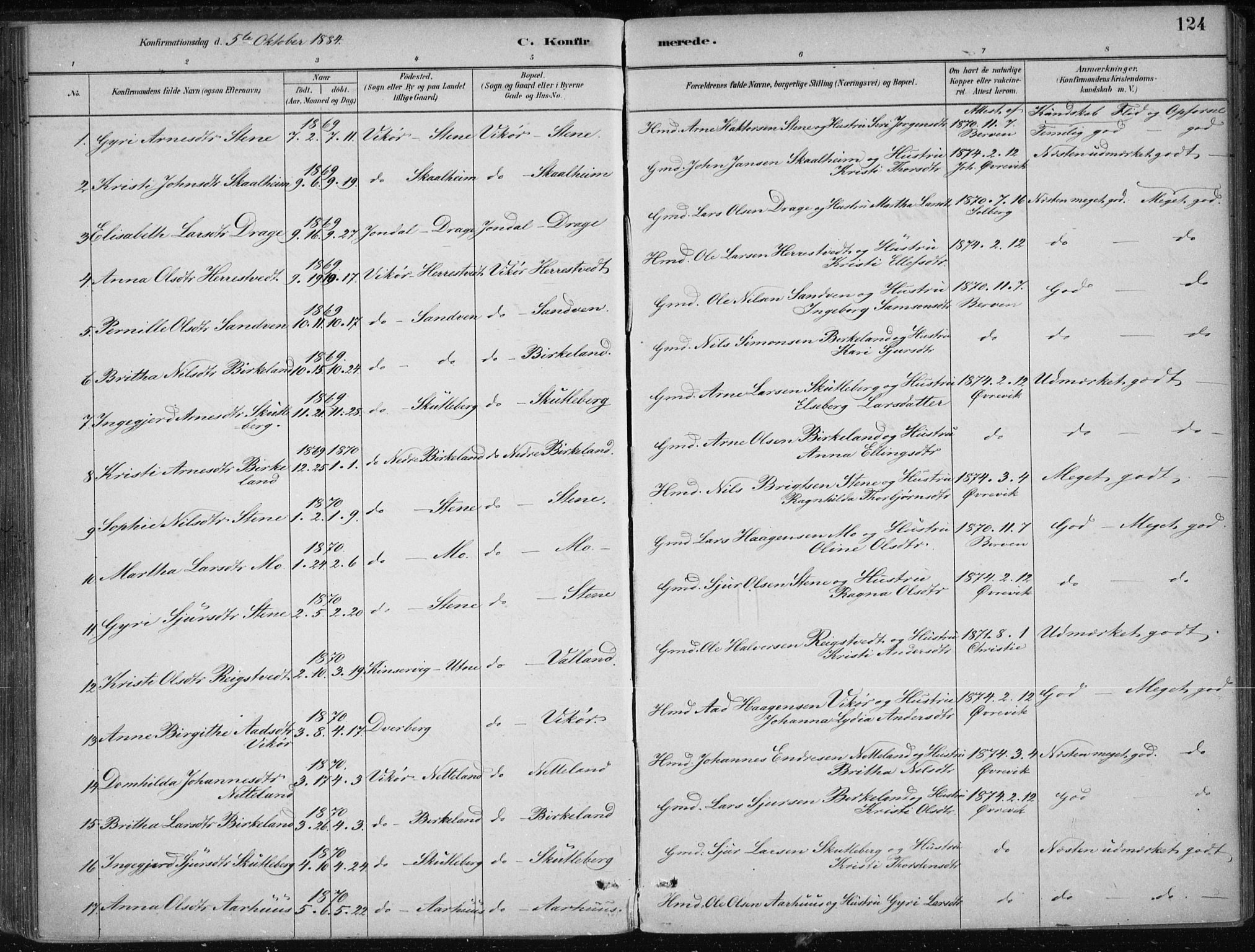 Kvam sokneprestembete, AV/SAB-A-76201/H/Haa: Parish register (official) no. B  1, 1880-1908, p. 124