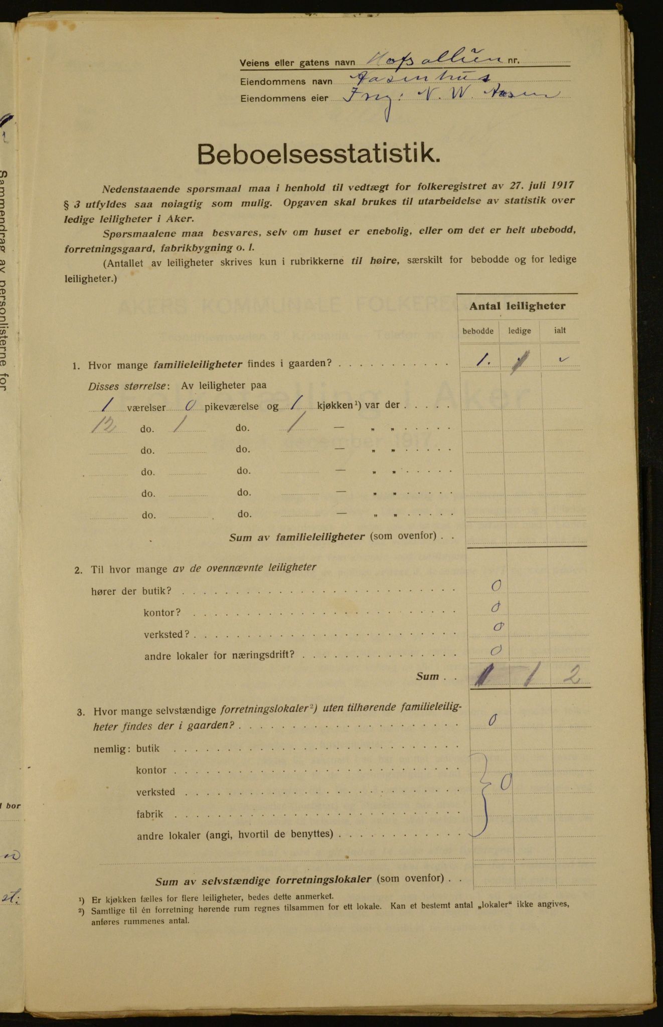 OBA, Municipal Census 1917 for Aker, 1917, p. 4253