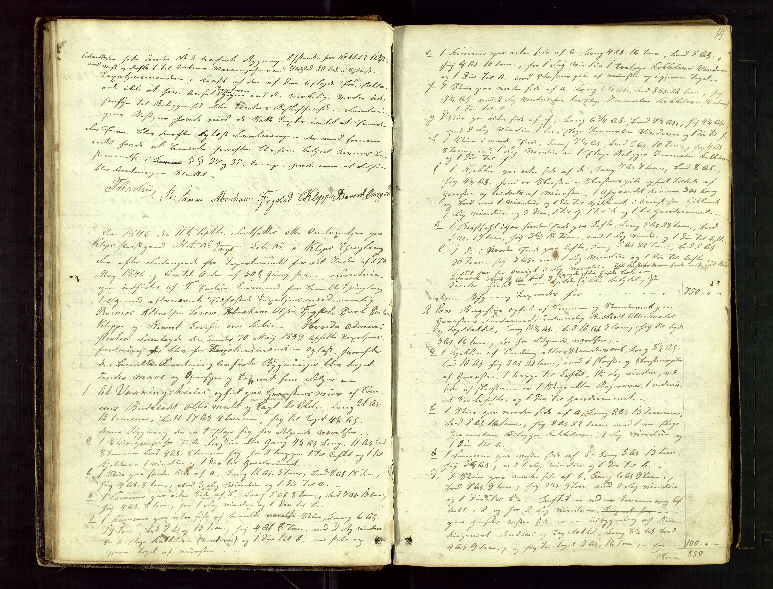 Klepp lensmannskontor, AV/SAST-A-100163/Gob/L0001: "Brandtaxatjons Protocol for Kleps Thinglaug", 1846-1881, p. 13b-14a