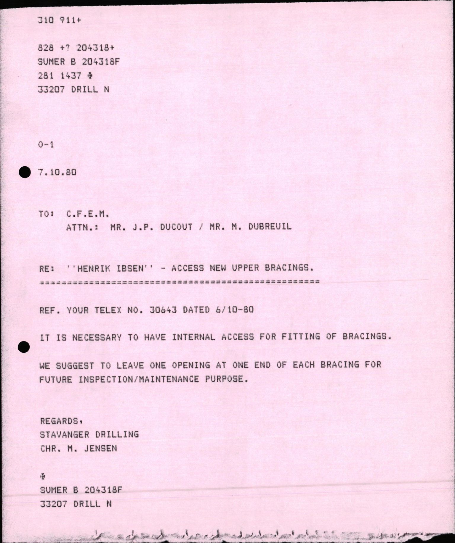 Pa 1503 - Stavanger Drilling AS, AV/SAST-A-101906/2/E/Ec/Eca/L0011: Sak og korrespondanse, 1980-1981