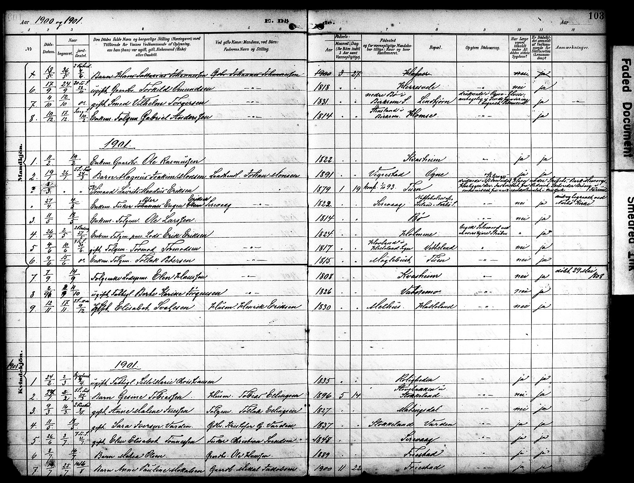 Eigersund sokneprestkontor, AV/SAST-A-101807/001/30/30BA/L0020: Parish register (official) no. A 19, 1893-1910, p. 103