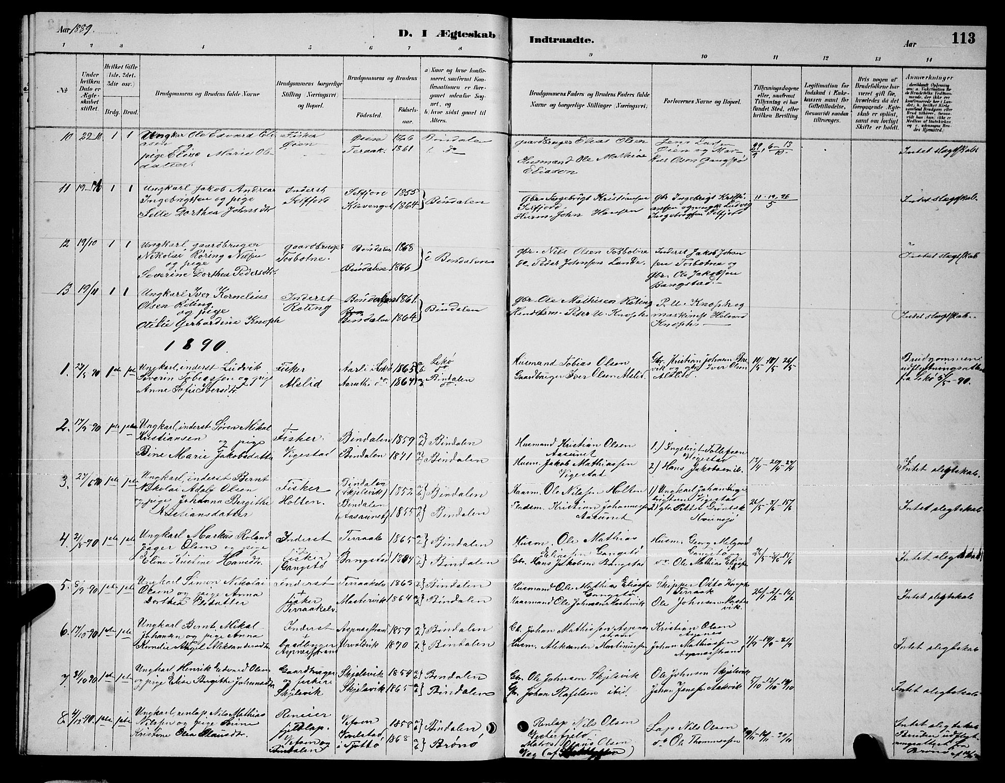 Ministerialprotokoller, klokkerbøker og fødselsregistre - Nordland, SAT/A-1459/810/L0160: Parish register (copy) no. 810C03, 1884-1896, p. 113
