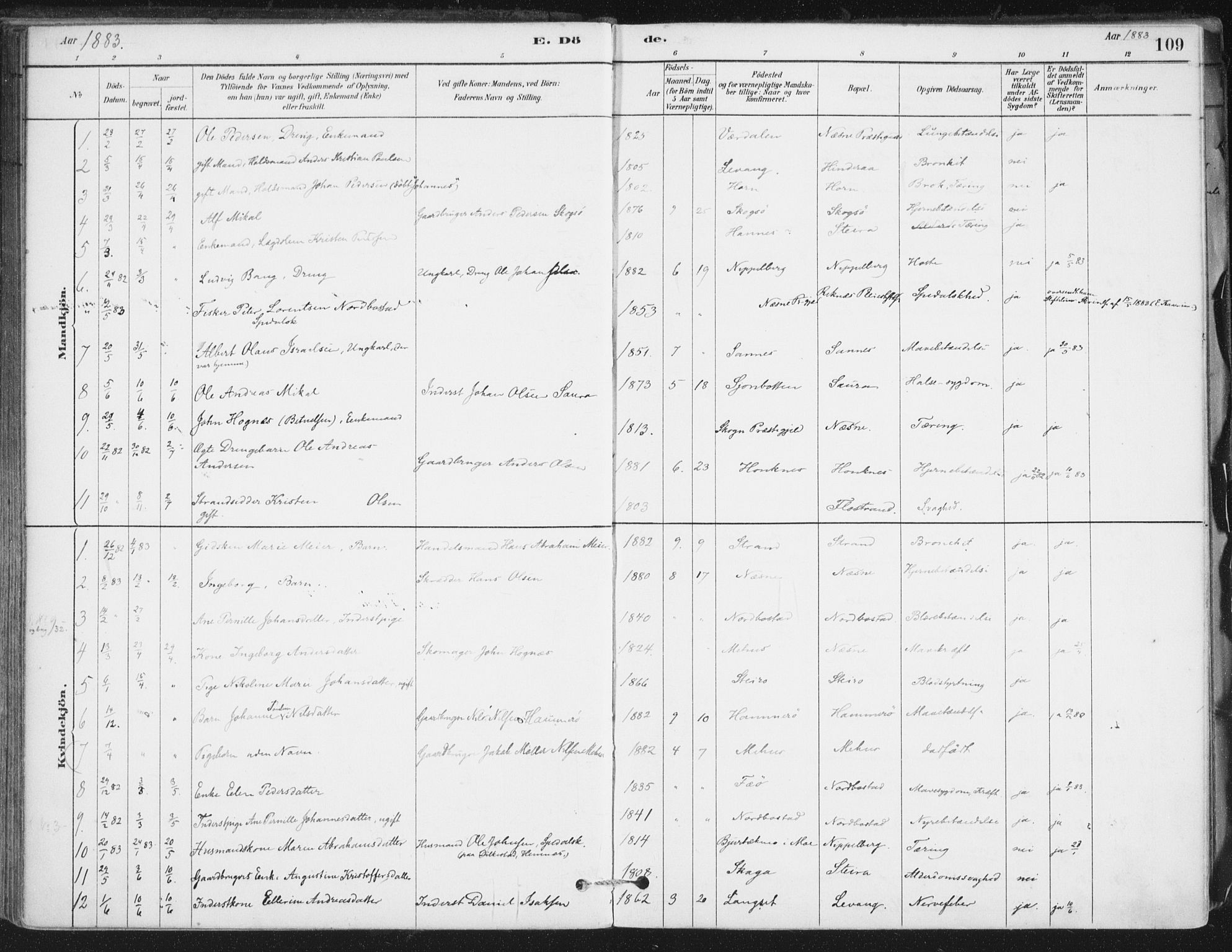 Ministerialprotokoller, klokkerbøker og fødselsregistre - Nordland, AV/SAT-A-1459/838/L0553: Parish register (official) no. 838A11, 1880-1910, p. 109