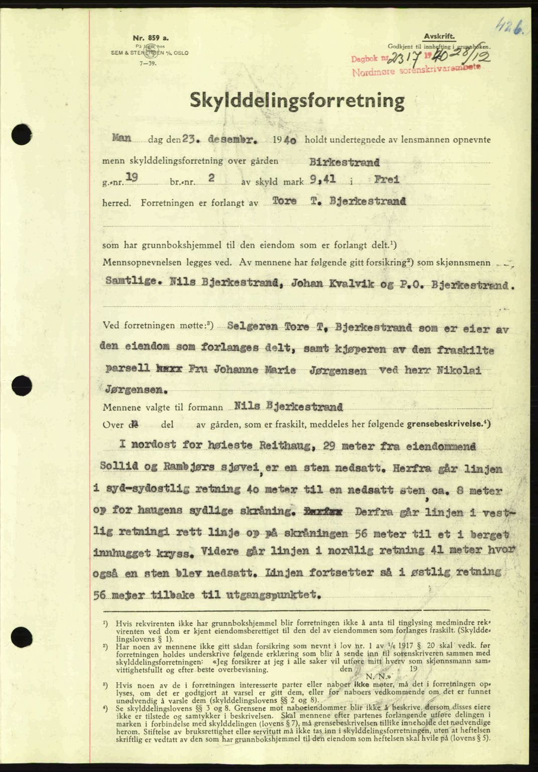 Nordmøre sorenskriveri, SAT/A-4132/1/2/2Ca: Mortgage book no. A89, 1940-1941, Diary no: : 2317/1940