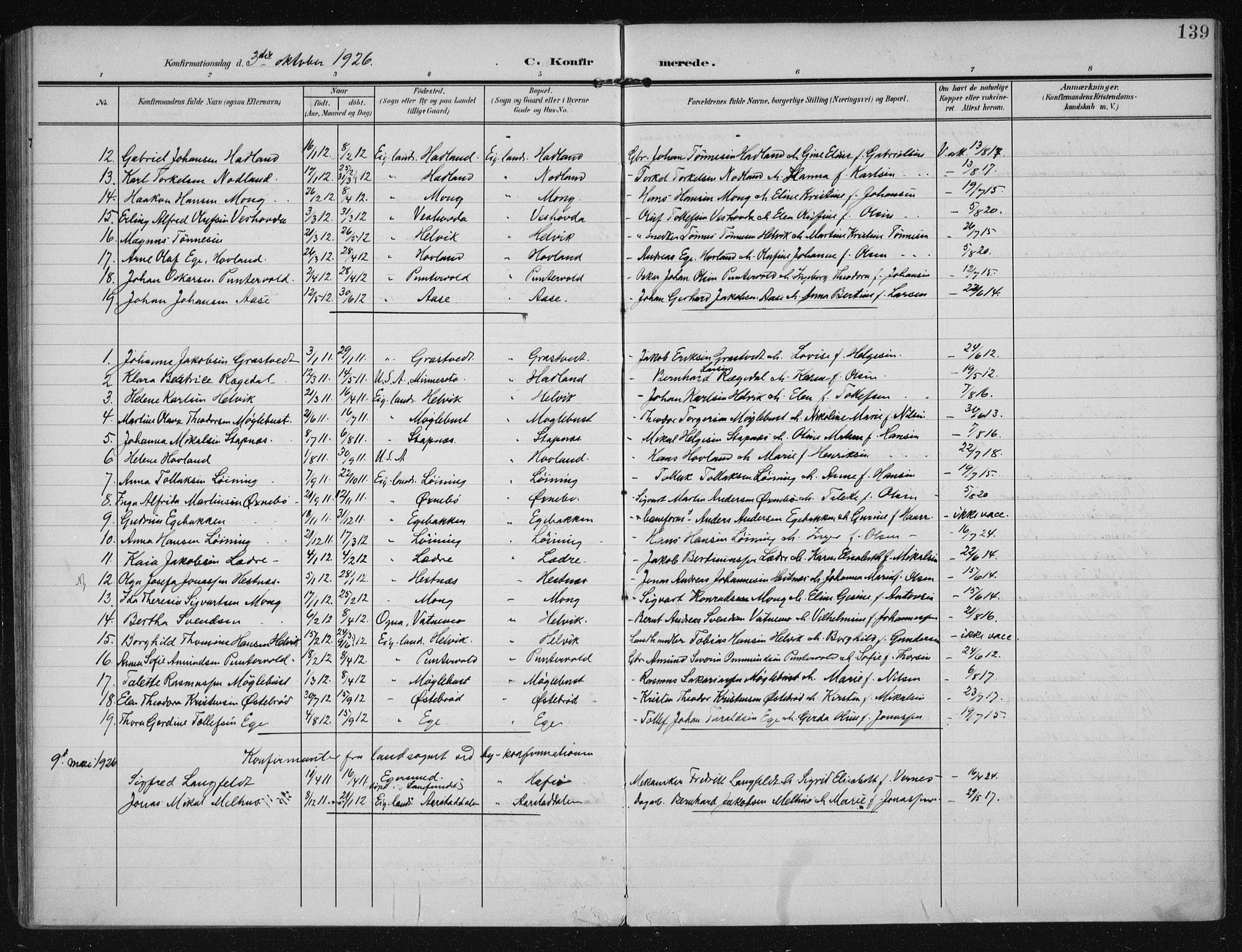 Eigersund sokneprestkontor, AV/SAST-A-101807/S08/L0021: Parish register (official) no. A 20, 1906-1928, p. 139