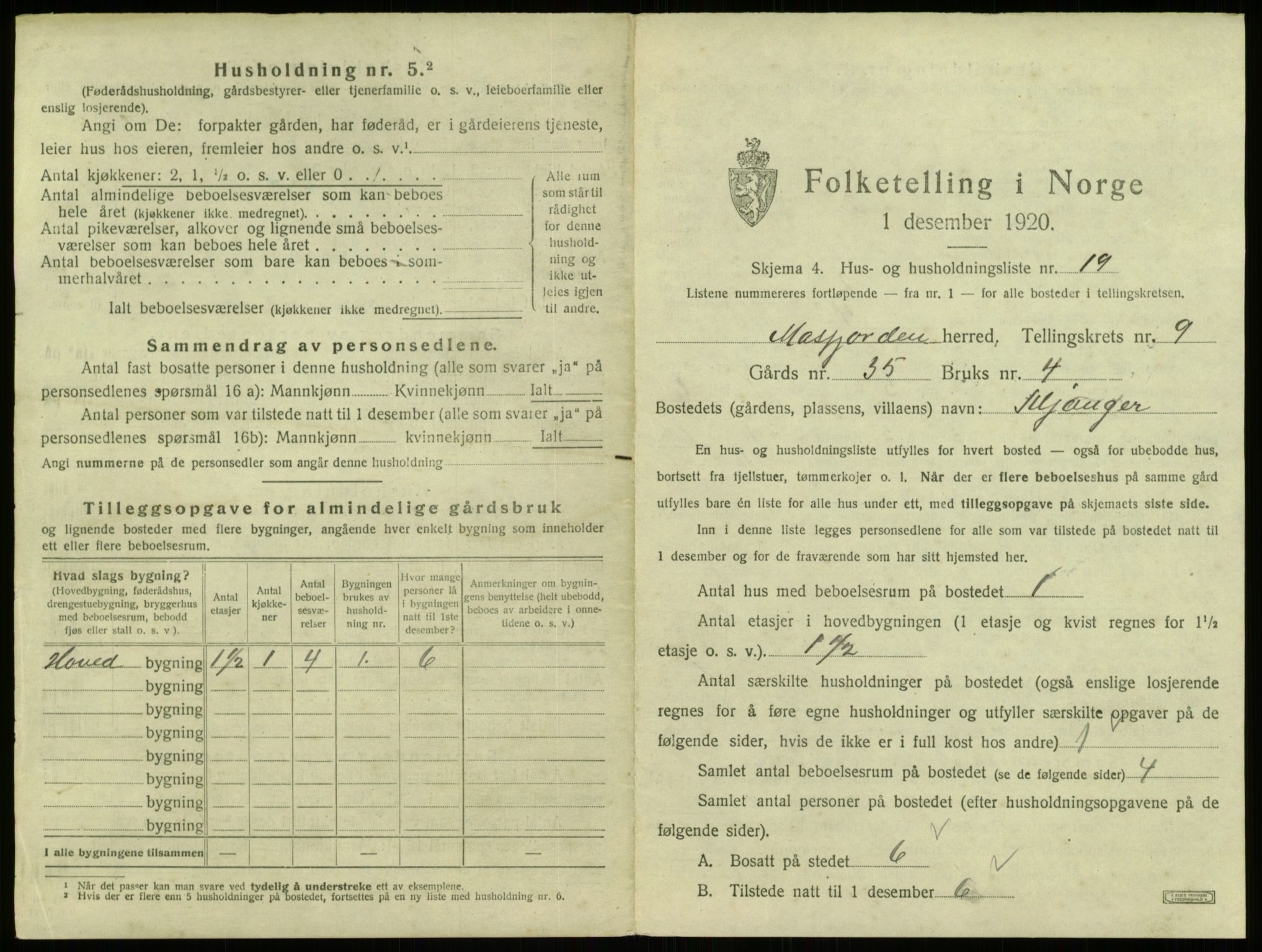 SAB, 1920 census for Masfjorden, 1920, p. 462