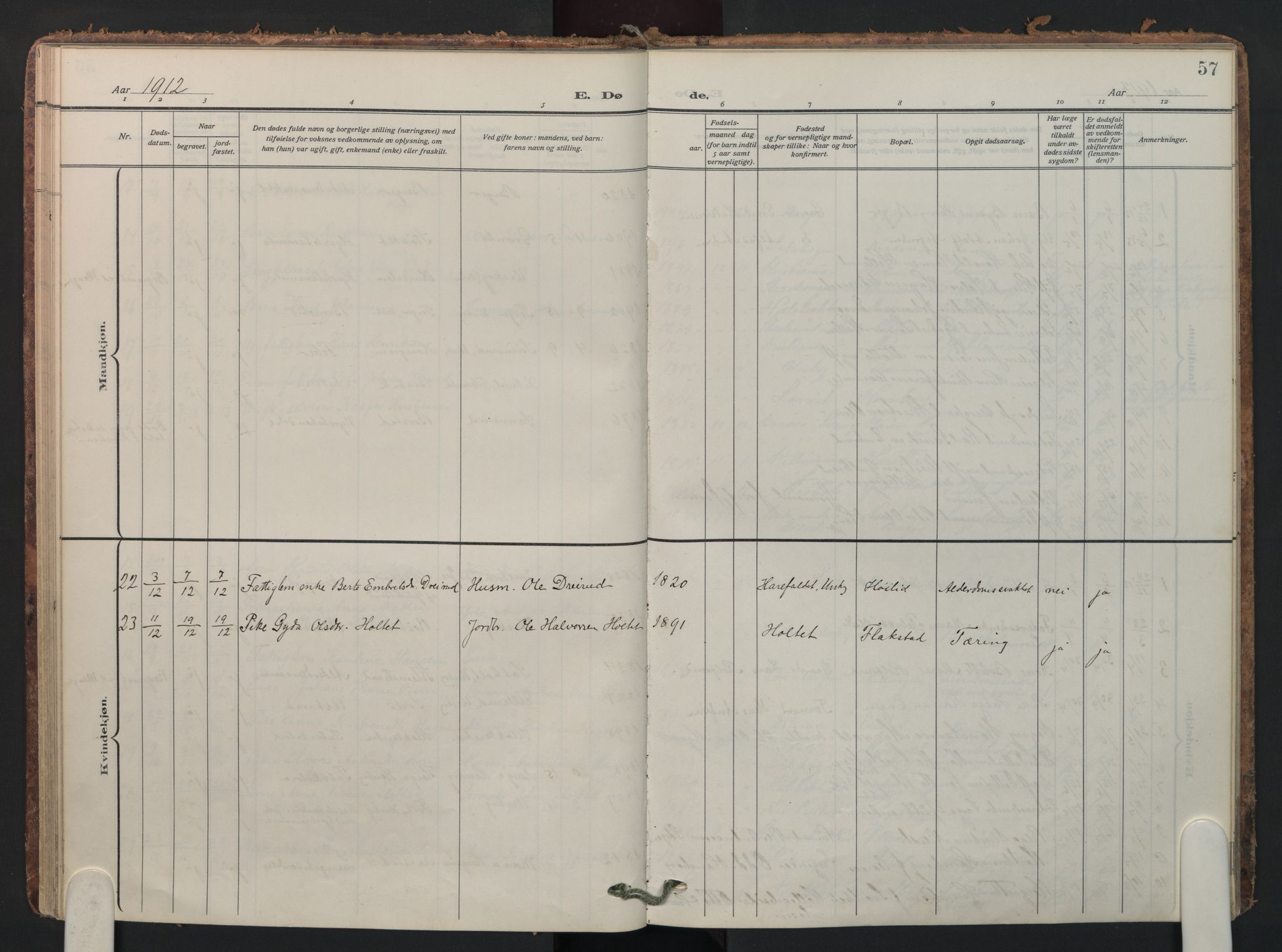 Aurskog prestekontor Kirkebøker, SAO/A-10304a/F/Fa/L0016: Parish register (official) no. I 16, 1910-1934, p. 57