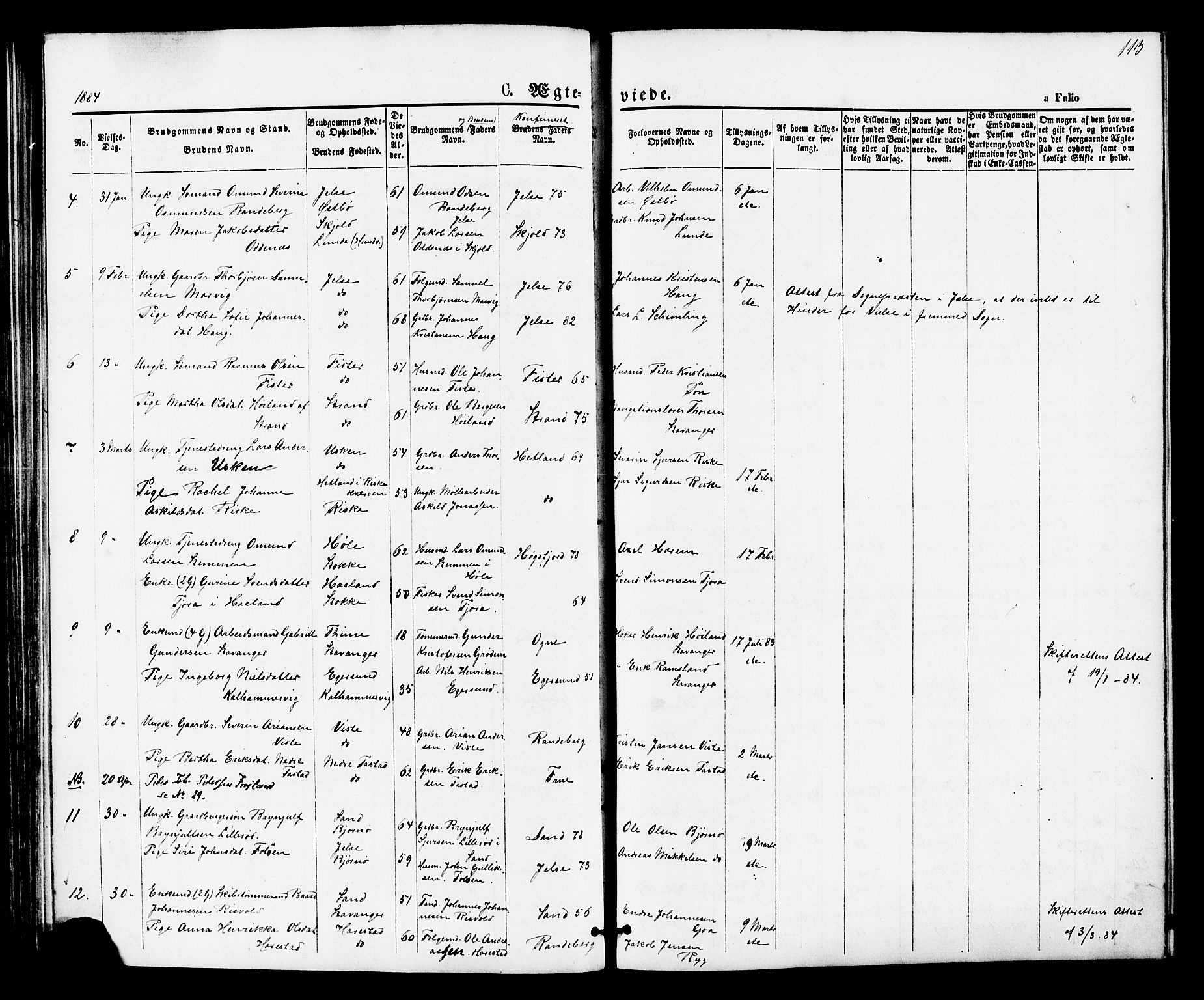 Hetland sokneprestkontor, AV/SAST-A-101826/30/30BA/L0005: Parish register (official) no. A 5, 1869-1884, p. 113