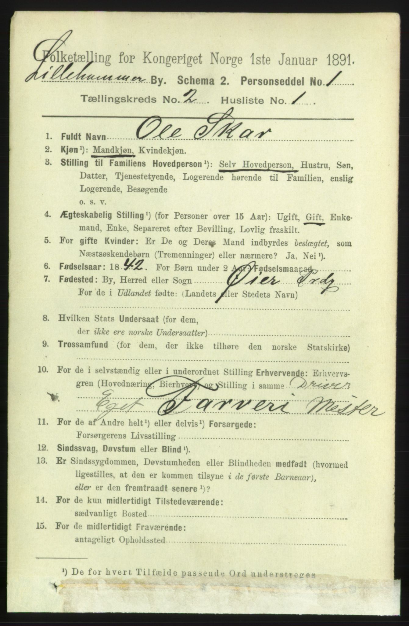 RA, 1891 census for 0501 Lillehammer, 1891, p. 1278