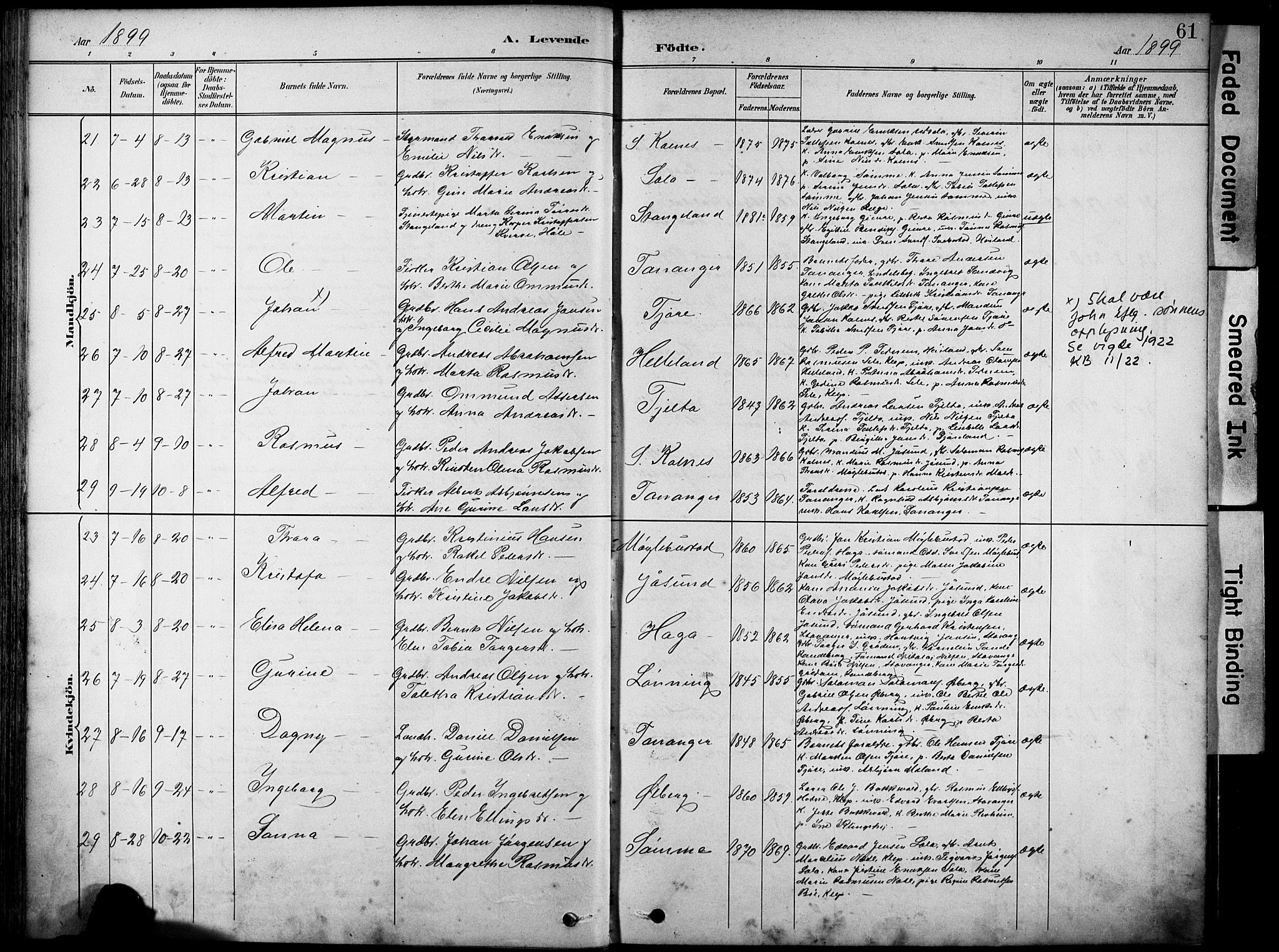 Håland sokneprestkontor, AV/SAST-A-101802/001/30BA/L0012: Parish register (official) no. A 11, 1889-1900, p. 61