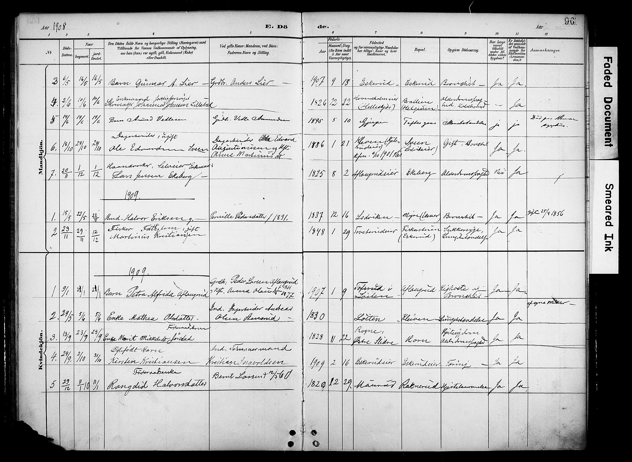 Nes prestekontor, Hedmark, AV/SAH-PREST-020/K/Ka/L0012: Parish register (official) no. 12, 1906-1920, p. 96