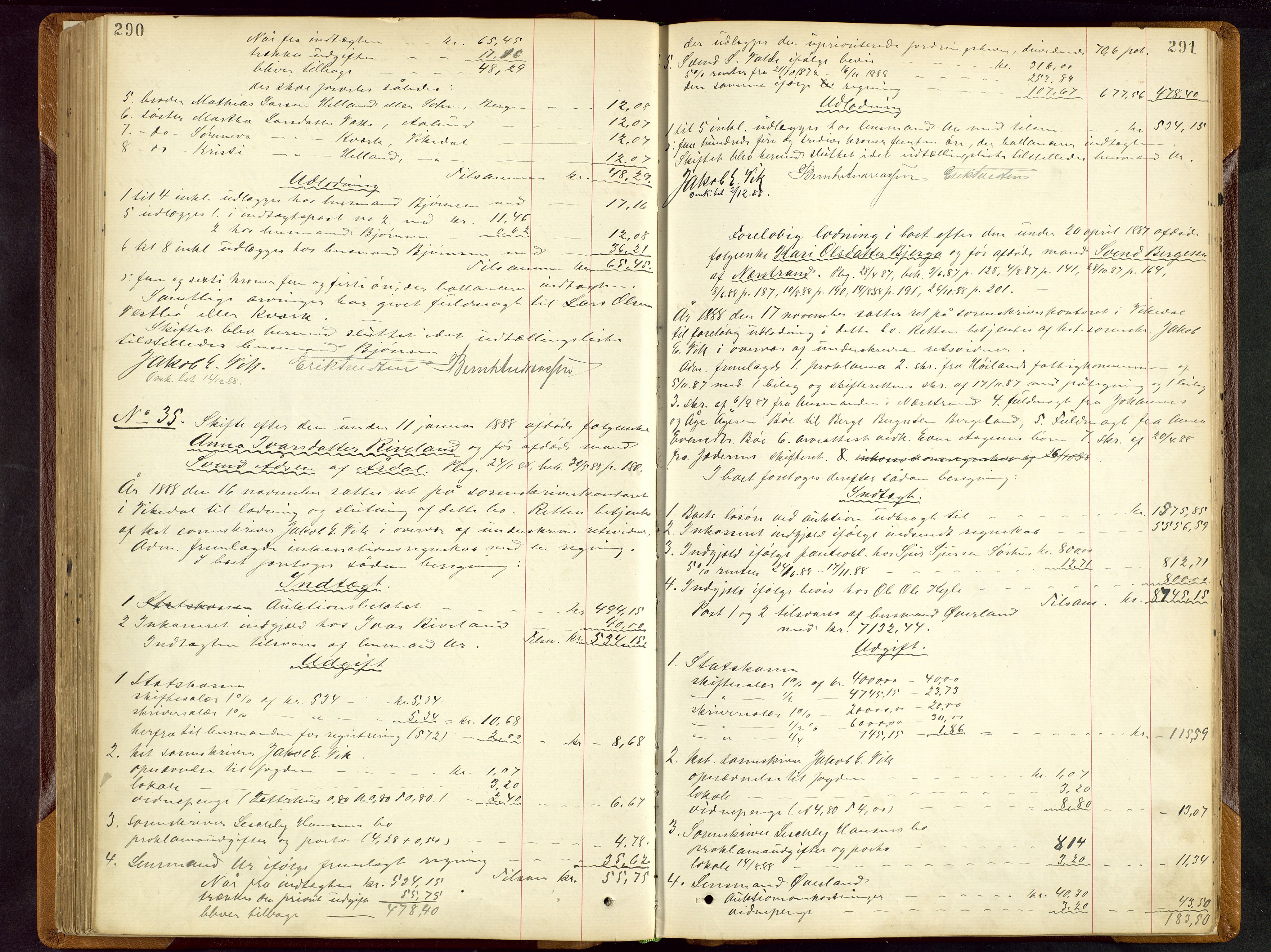 Ryfylke tingrett, SAST/A-100055/001/IV/IVD/L0028: Skifteprotokoll, register i protokollen, 1885-1893, p. 290-291