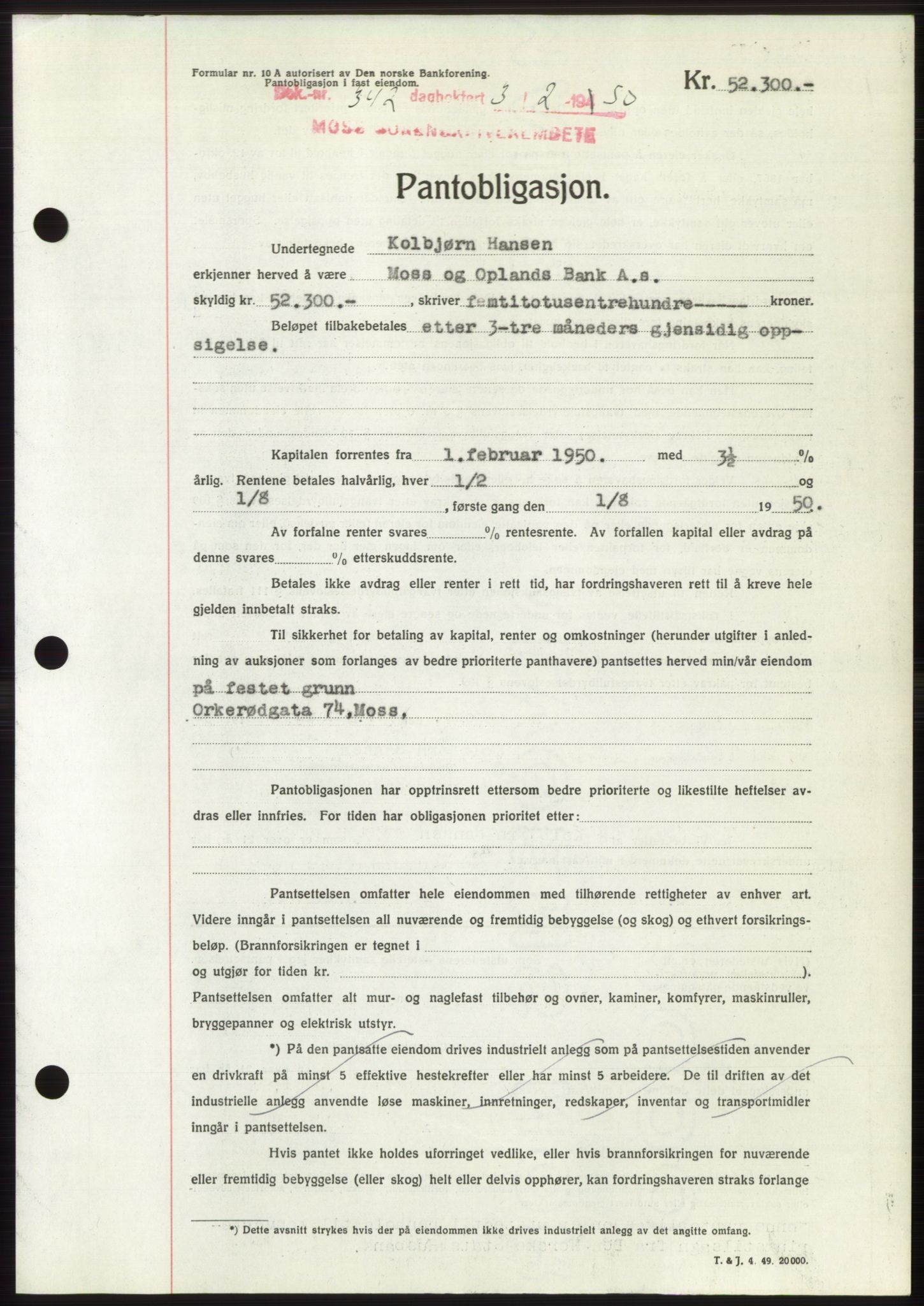 Moss sorenskriveri, SAO/A-10168: Mortgage book no. B23, 1949-1950, Diary no: : 342/1950